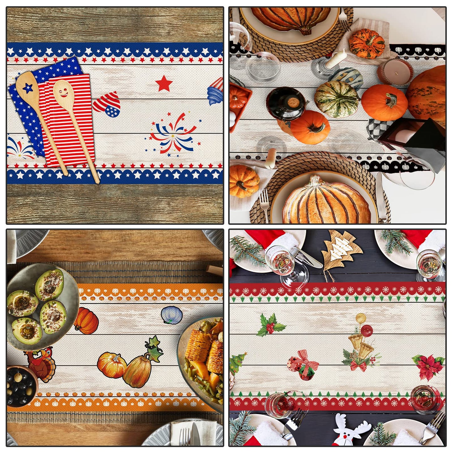 YOVOYOA 8 Pcs Truck Holiday Table Runner 72 Inches Long, Plaid Valentines Day St Patricks Day Mardi Gras Easter 4th of July Halloween Thanksgiving Day Christmas Burlap Table Decor for Home Party