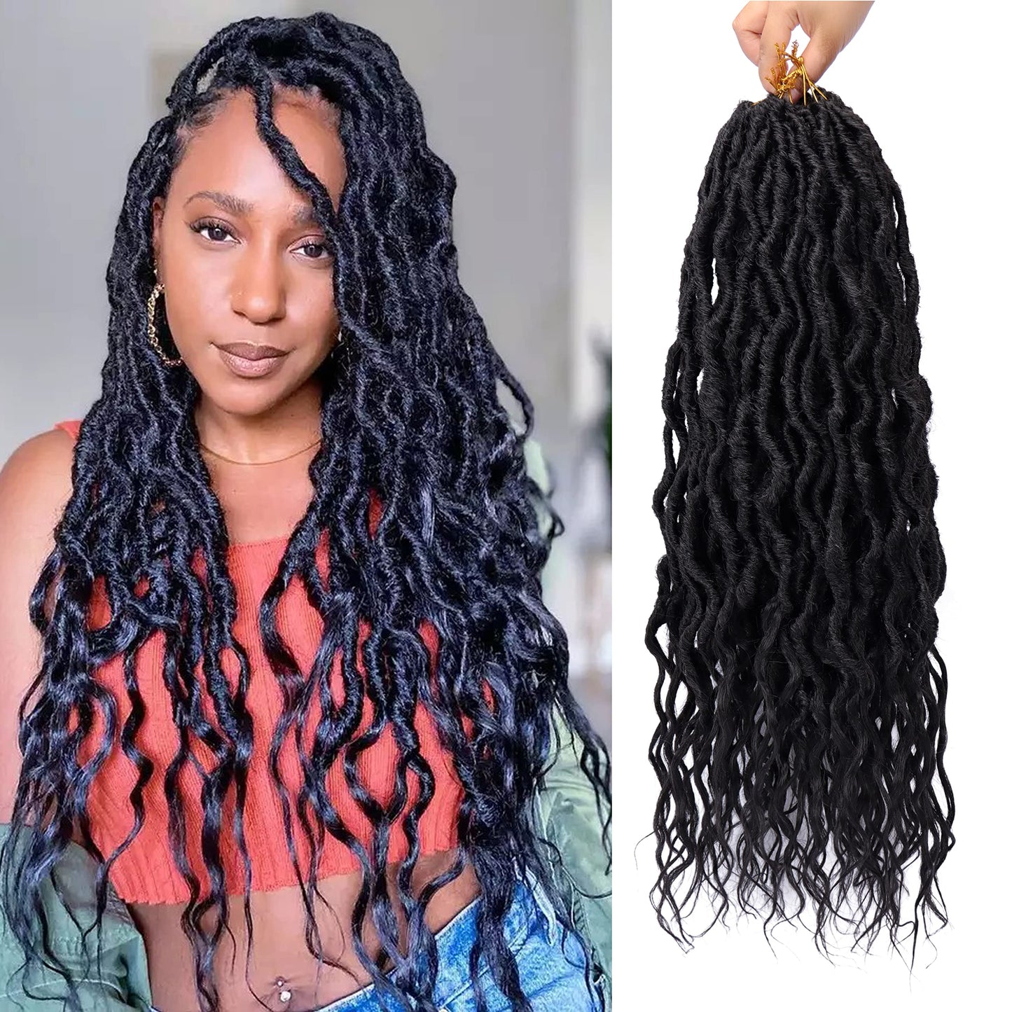 6 Packs Faux Locs Crochet Hair 24 Inch Soft Locs Crochet Braid Pre Looped Goddess Locs Crochet Hair for Women Queen Locs Crochet Braids with Curly Ends Synthetic Braiding Hair Extensions