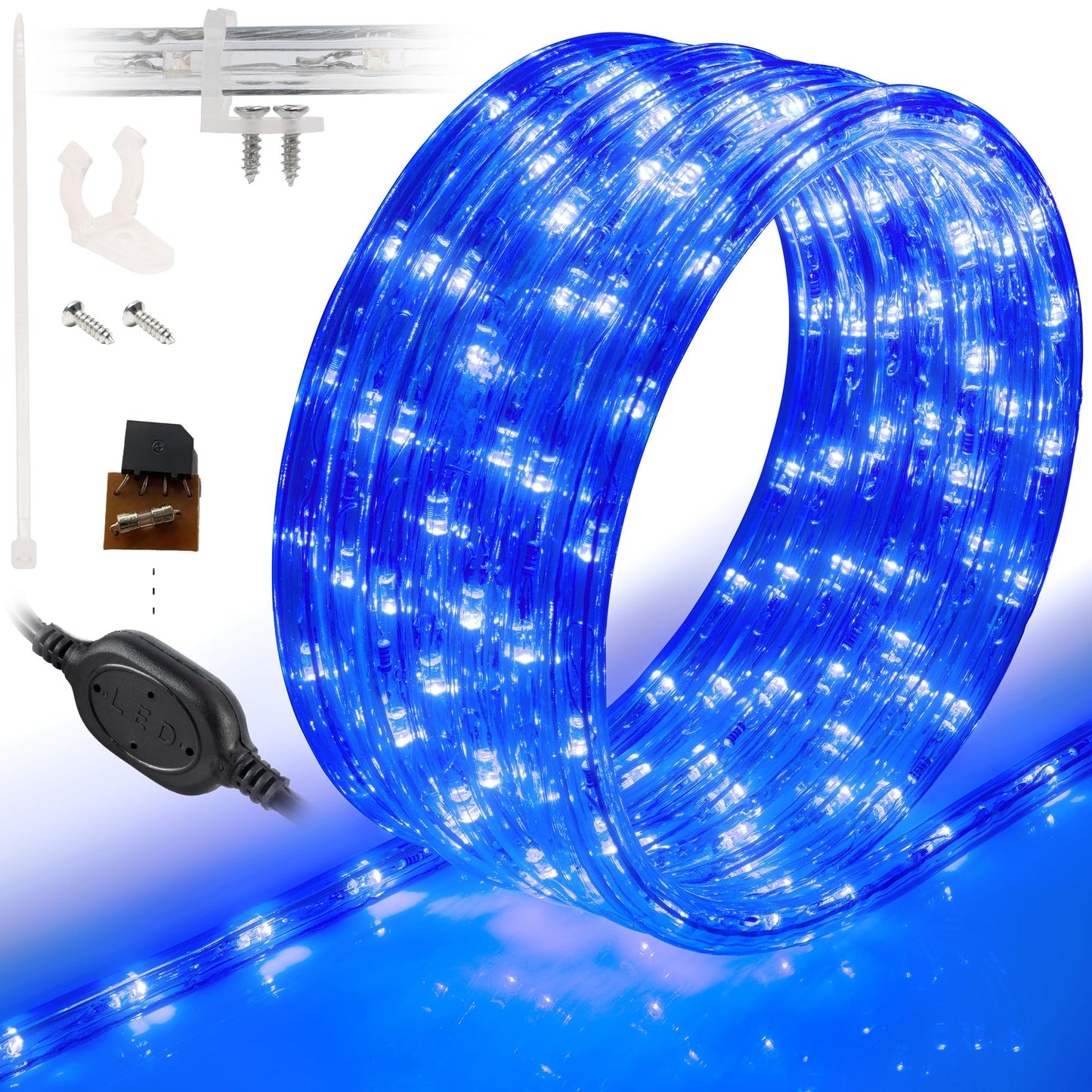 WYZworks 576LEDs 50ft LED Outside Rope Lights, Outdoor ETL Certified Waterproof Permanent 360 Degree Light Emitting, Flexible Tube, Connectable, Christmas Palm Tree Exterior Landscape, Blue