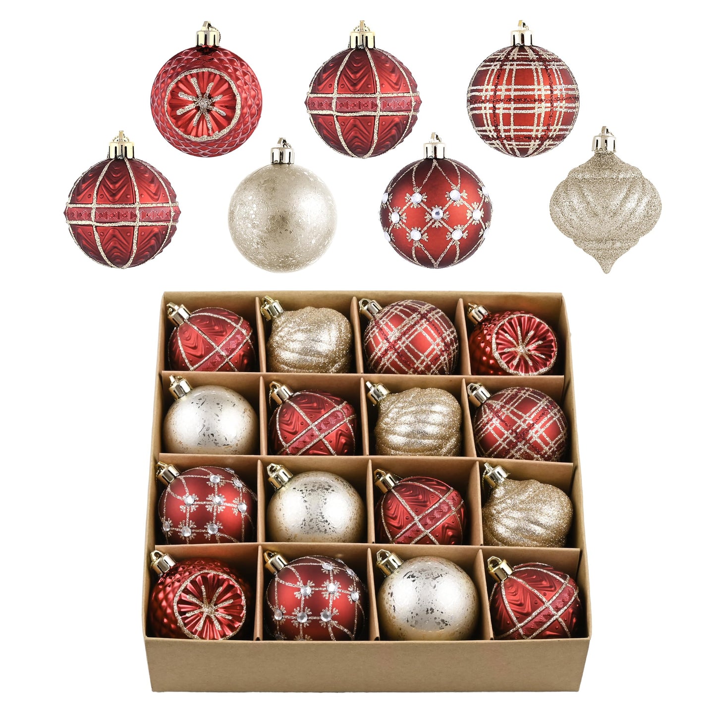 Valery Madelyn Christmas Tree Ornaments Set, 16ct Burgundy and Gold Shatterproof Christmas Tree Decorations Bulk, 2.36 Inches Luxury Hanging Ball Ornaments for Xmas Trees Holiday Decor