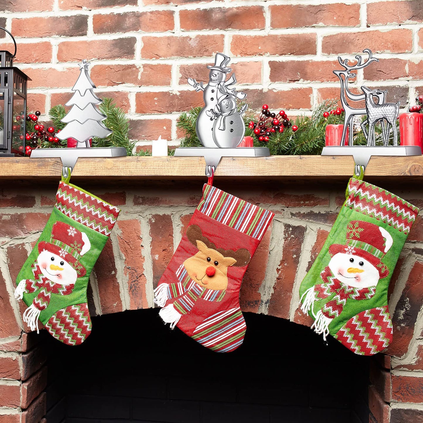 6 Pieces Snowflake Stocking Holder Christmas Stocking Holders Elk Santa Claus Silver Metal Stocking Hanger Mantle Hooks for Mantel Fireplace Christmas Party and Home Decoration (Snowman)