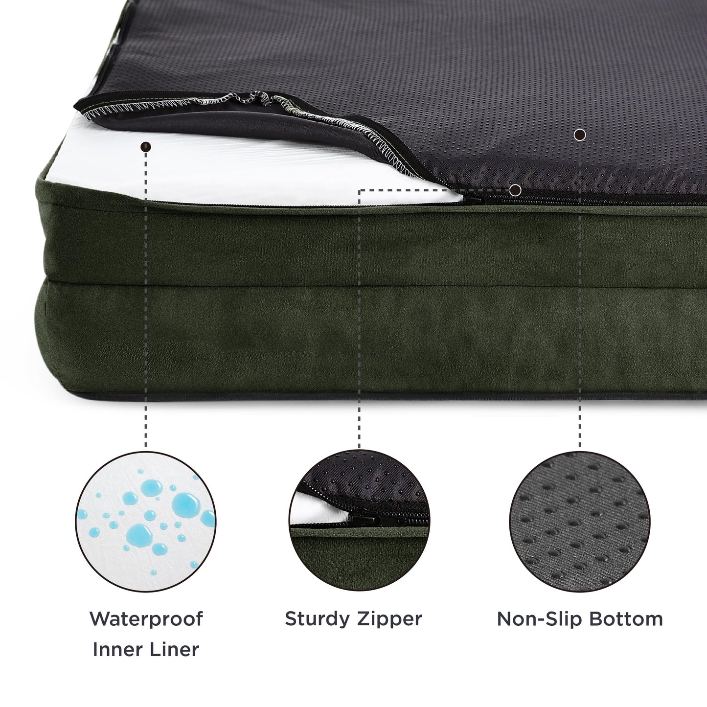 Bedsure Small Orthopedic Dog Bed - Washable Bolster Dog Sofa Beds for Small Dogs, Supportive Foam Pet Couch Bed with Removable Washable Cover, Waterproof Lining and Nonskid Bottom Couch, Dark Green