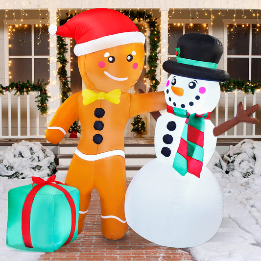 Joiedomi 6 FT Tall Christmas Inflatables Gingerbread Man & Snowman, Inflatable Christmas Yard Decorations with Build-in LEDs Blow Up Inflatables for Party Indoor, Outdoor, Yard, Garden, Lawn Décor