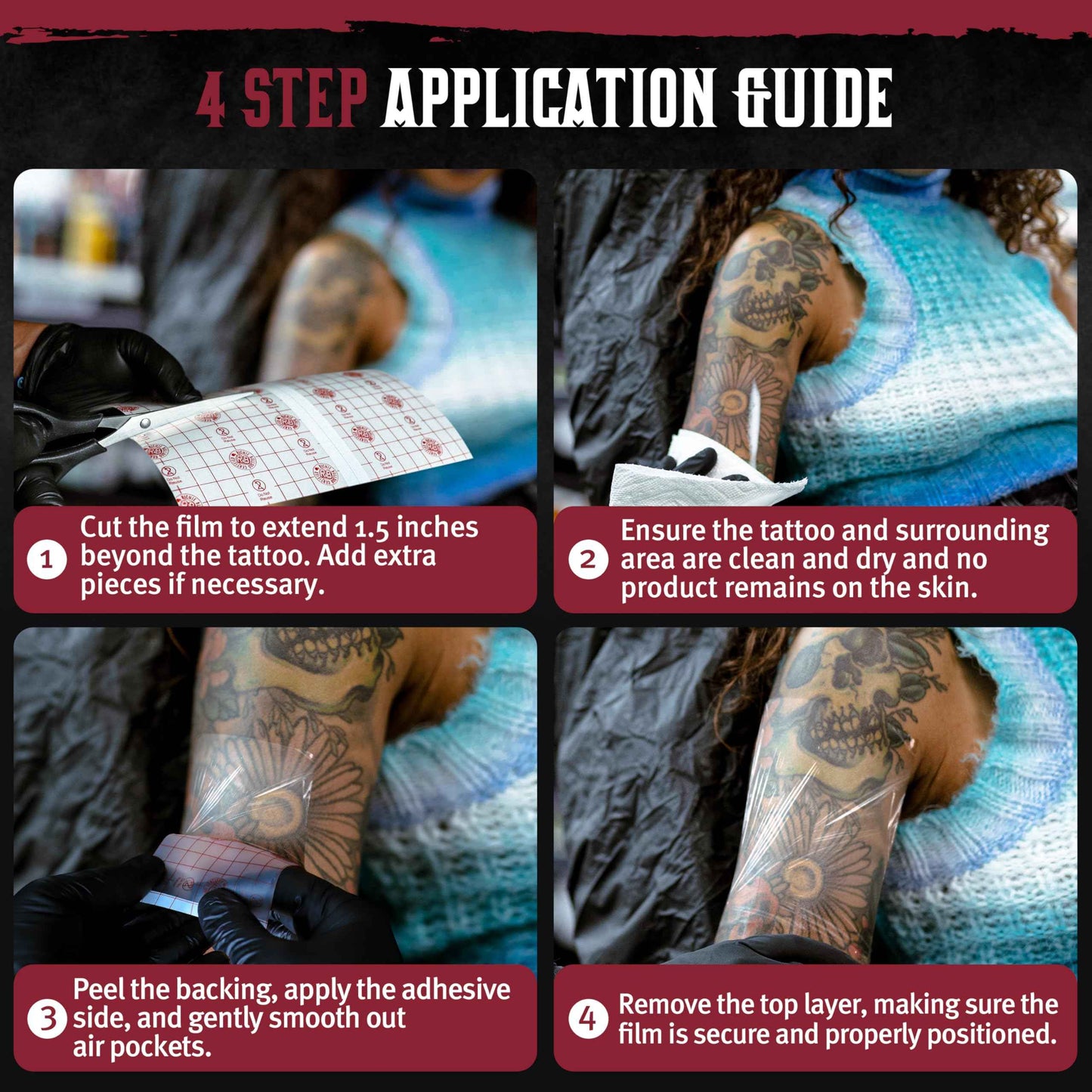 Hustle Butter Second Skin Tattoo Wrap - 7.9 Inches x 8.8 Yards - Transparent Adhesive Roll - Easy Removal, Mess-Free Body Art Wrap - Breathable & Latex-Free - Professional Size Tattoo Aftercare