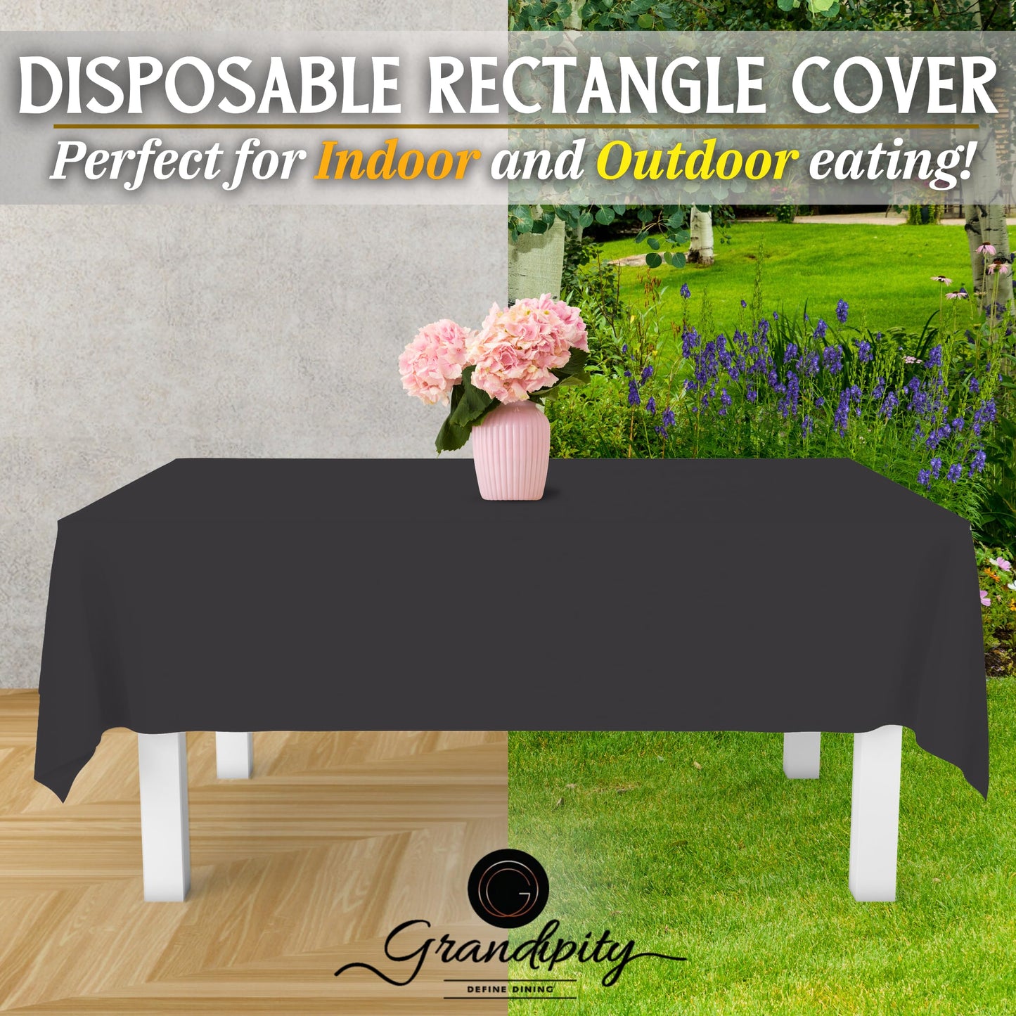 Grandipity Dark Grey 12 Pack Premium Disposable Plastic Tablecloth 54 Inch. x 108 Inch. Decorative Rectangle Table Cover