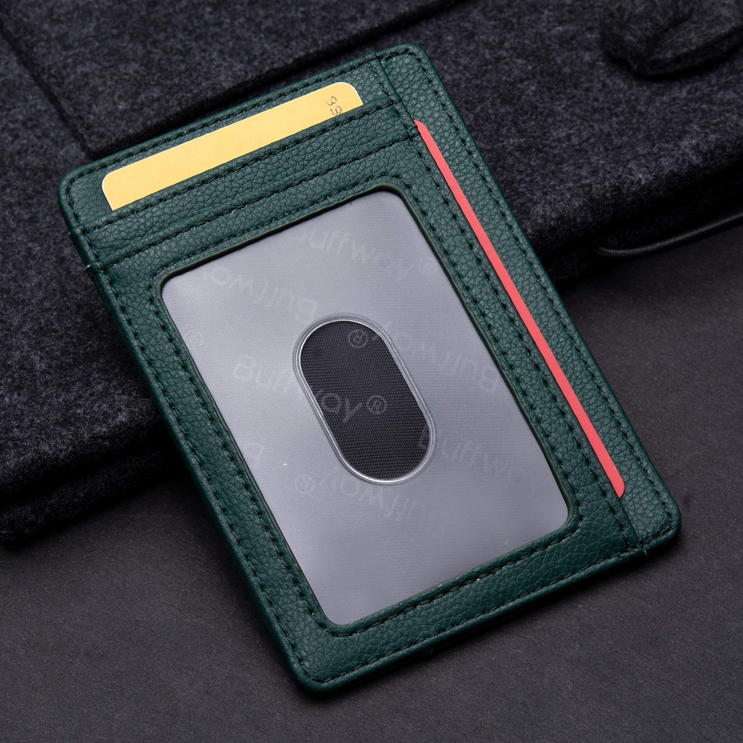 Buffway Slim Minimalist Front Pocket RFID Blocking Leather Wallets for Men and Women - Lichee Green