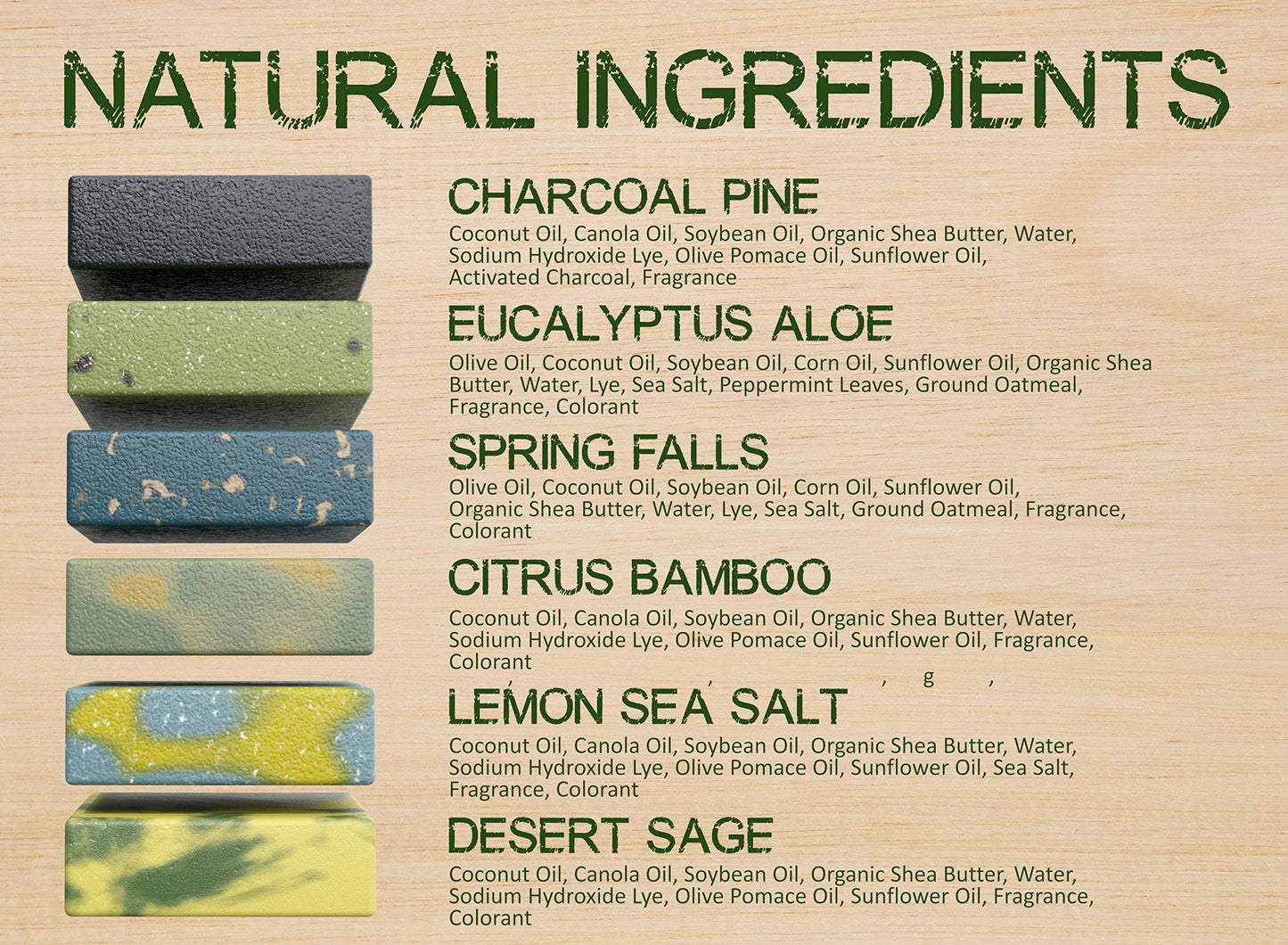 NATURAL AMERICAN ELEMENTS Men’s Bar Soap – SPRING FALLS - 100% All Natural, Nature Scent of Greens, Essential Oils, Organic Shea Butter, No Harmful Chemicals – For Men - Made in USA - Man Soap, 5 oz