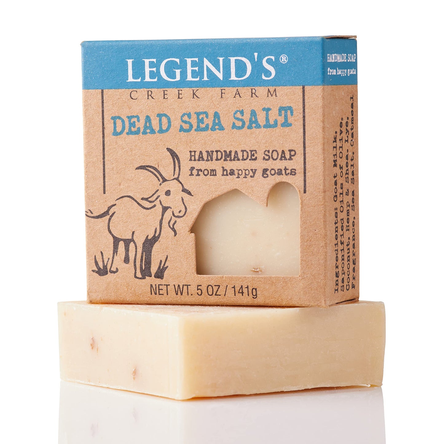 Legend's Creek Farm Goat Milk Soap - Cleansing Moisturizing Soap Bar for Hands and Body - 5 Oz Creamy Lather, Nourishing, Gentle Natural Soap for Sensitive Skin (Dead Sea Salt, Pack of 2)