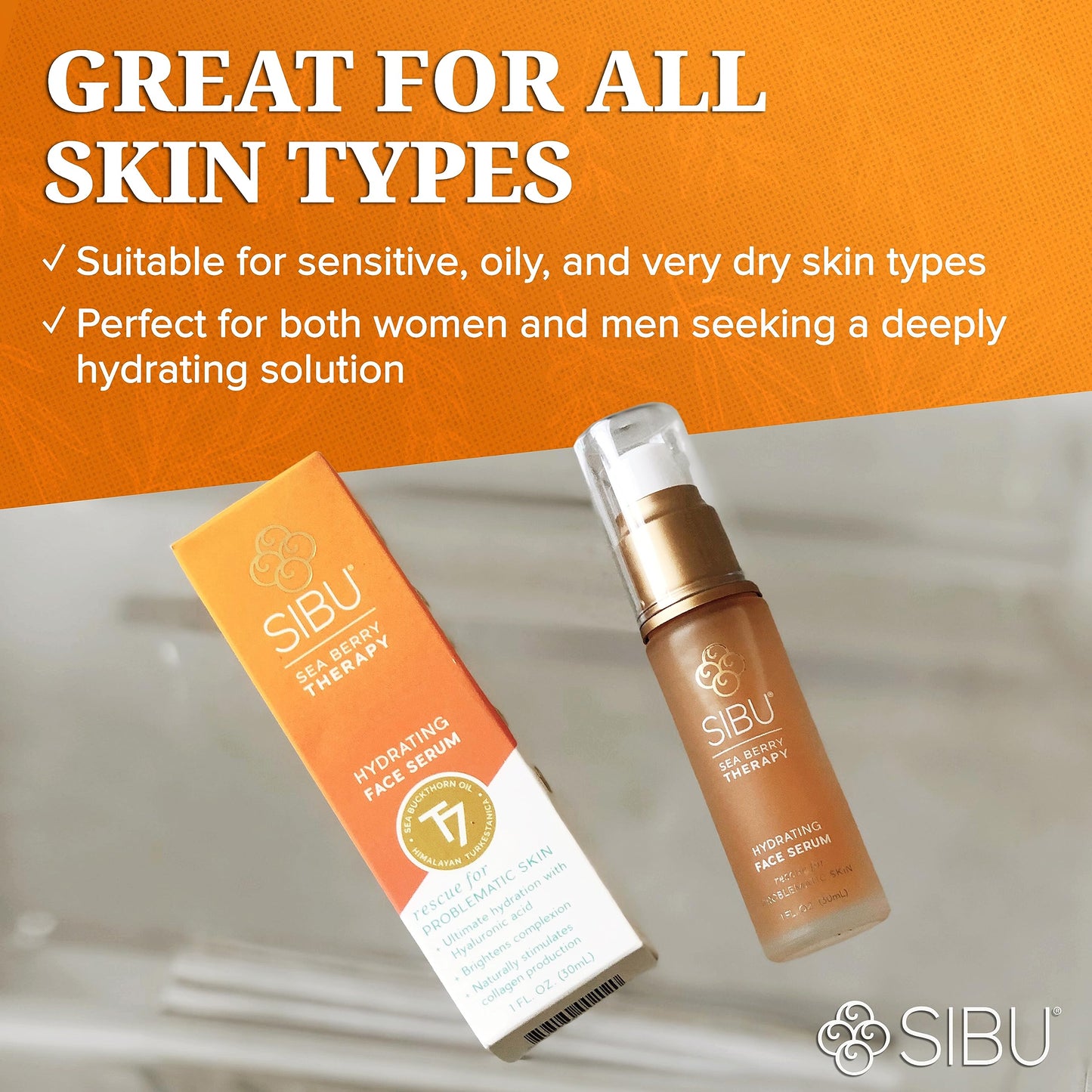 Sibu Hydrating Facial Serum, Made From Premium Sea Buckthorn Oil & Hyaluronic Acid (1oz) – Hydrates Dry Skin, Brightens Complexion & Reduces Blemishes