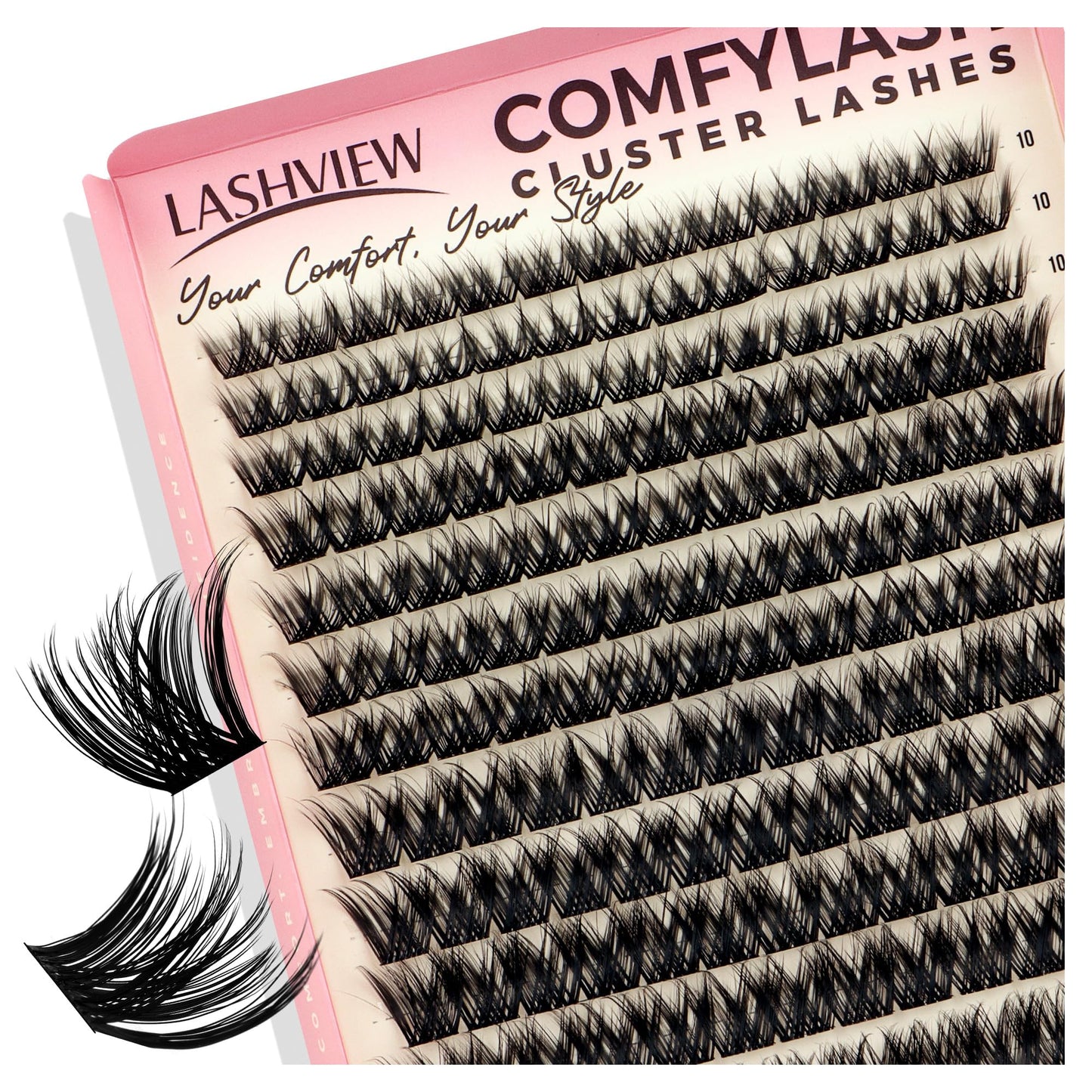 LASHVIEW Eyelash Clusters 182pcs COMFYLASH D Curl Lash Extension Clusters Natural Look Cluster Lashes Extensions Super Thin Band & Soft Lashes Reusable 9-16mm MIX (Fluffy)