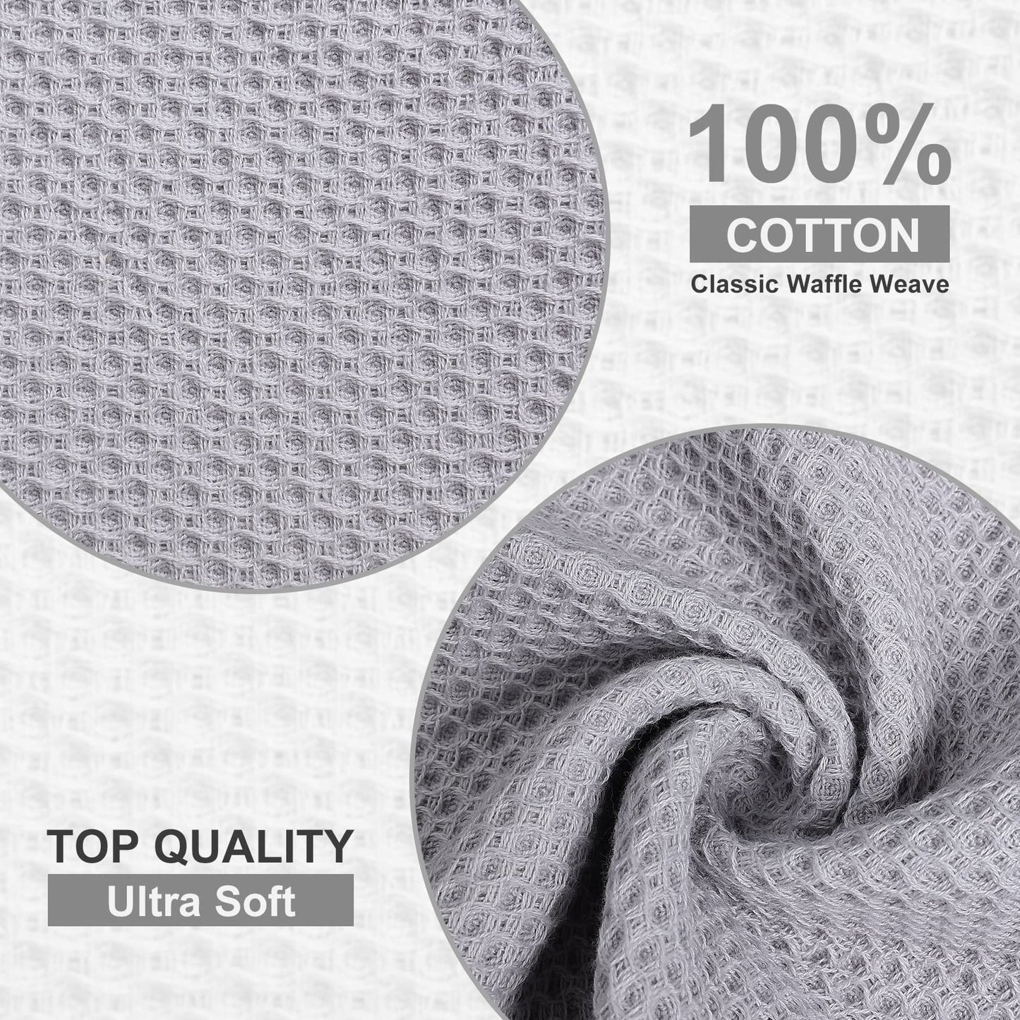 Kitinjoy 100% Cotton Kitchen Dish Cloths, 6 Pack Waffle Weave Ultra Soft Absorbent Dish Towels for Drying Dishes Quick Drying Kitchen Towels Dish Rags, 12 X 12 Inches, Light Grey