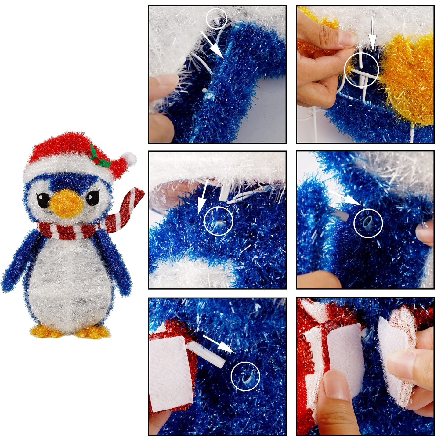 Twinkle Star Lighted Christmas Tinsel Penguin Decorations, 20 Inch Pre-Lit Light Up Blue Penguin with 35 Count Clear Incandescent Lights, Indoor or Outdoor Yard Lawn Festive Holiday Decoration