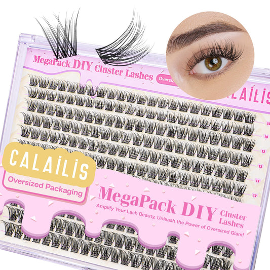 CALAILIS Lash Clusters DIY Eyelash Extensions 264pcs Oversized Packaging Natural Cluster Lashes Mega Volume Individual Lashes Wispy Eyelash Clusters(MPDUO14,D-10-16MIX)