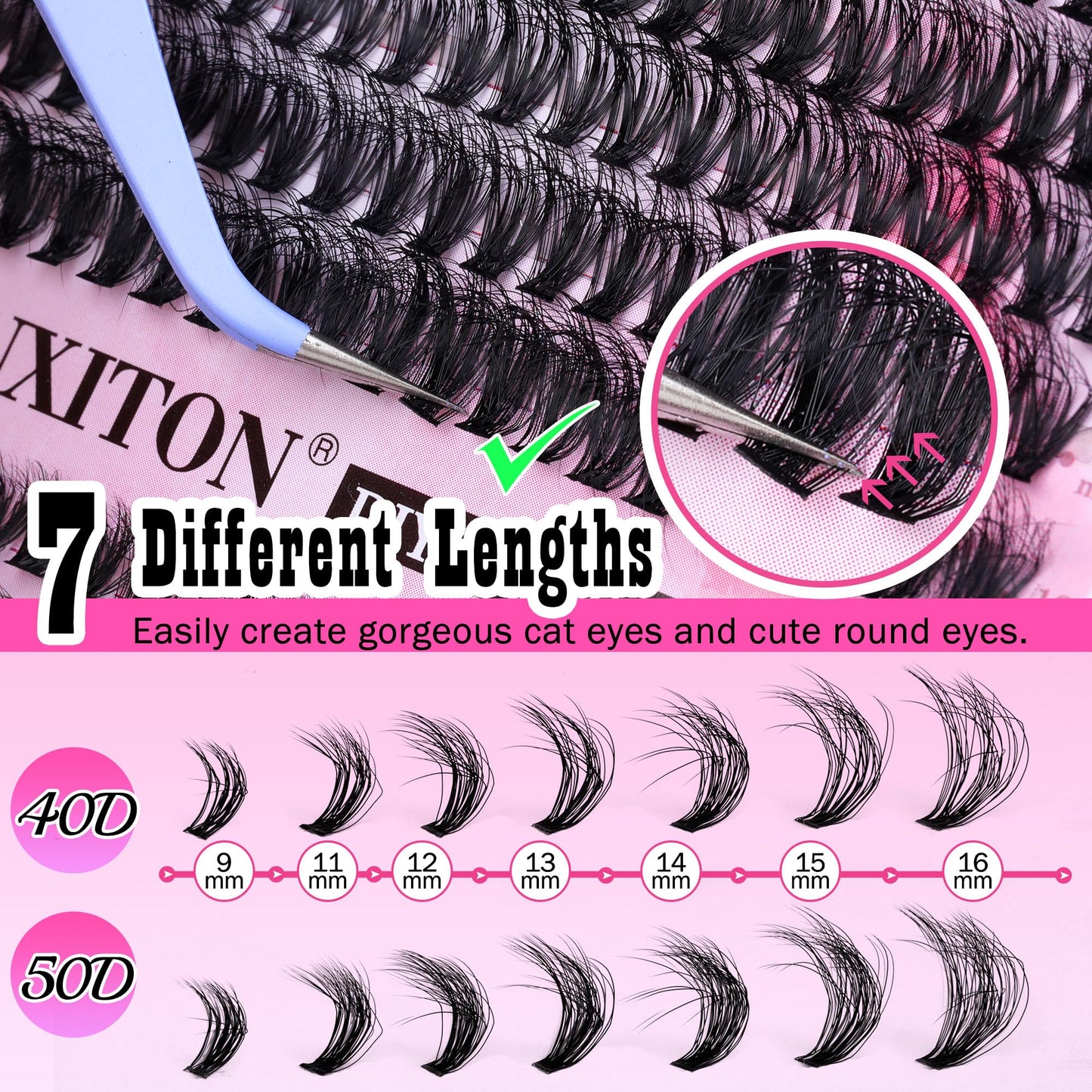 DIY Lash Extension Kit Fluffy 40D+50D Volume Lash Clusters Kit with Lash Bond and Seal 280pcs Thick Individual Lashes 9-16mm D Curl Mink Lashes Cluster, Lash Cluster Remover and Tweezers by FANXITON