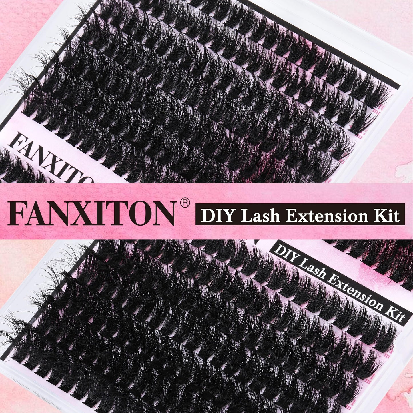 FANXITON Fluffy Lash Clusters with Lash Bond and Seal Waterproof, 10-18 mm D Curl Volume Lash Extension Kit 280 pcs Individual Lashes Lash Clusters Kit and Tweezers Thick DIY Eyelash Extension Kit