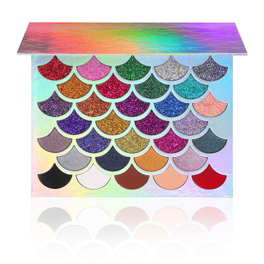 The Original Mermaid Glitter Eyeshadow Palette (32 Colors) - 21 Pressed Glitters, 6 Shimmery & 5 Matte Shades - Highly Pigmented - Waterproof & Long-Lasting (Mermaid)