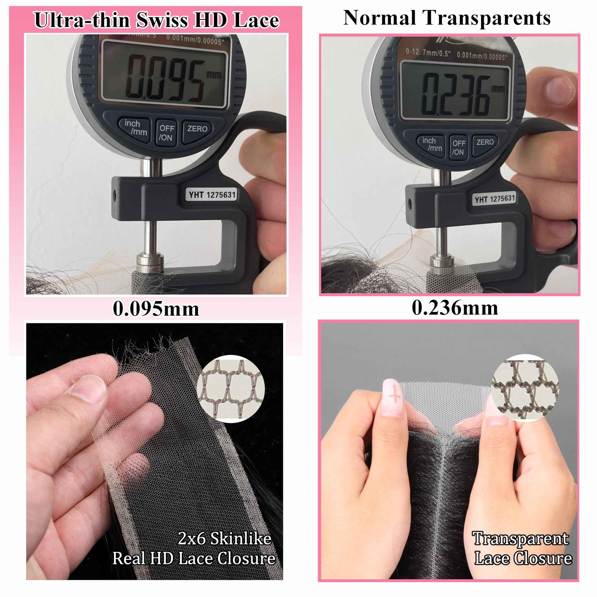 2x6 Skinlike Real HD Lace Closure Body Wave 100% Human Hair 0.095mm Ultra-thin Kim K HD Lace Closure Pre-plucked with Natural Hairline Small Single Knots Natural Black 16 Inch