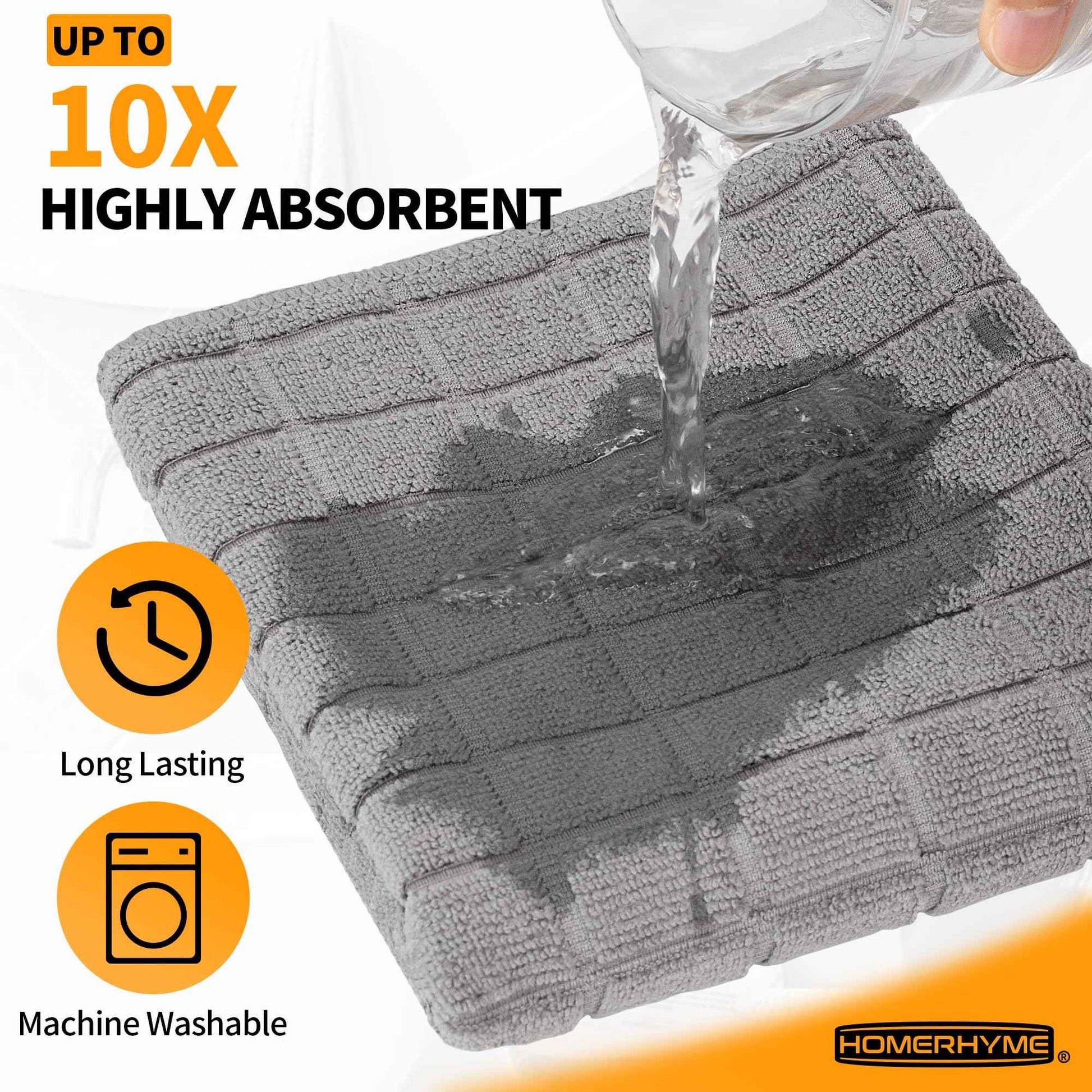 HOMERHYME Microfiber Hand Bath Towels, 6 Pack 25''*15'' Grey Bathroom Hand Towels, All-Purpose Quick Dry Lint Free Soft Absorbent Checkered Washcloth Fingertip Towels Bulk for Travel Gym Hotel