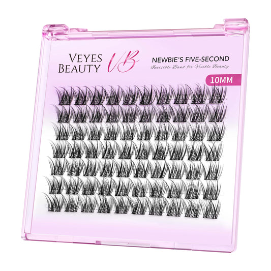 VEYESBEAUTY Lash Clusters Individual Eyelash Extensions Thin & Invisible Band DIY False Eyelashes for Self-application Newbie's Five-Second Series Wispy Lash Tray, LuxeBold 10mm Single Length