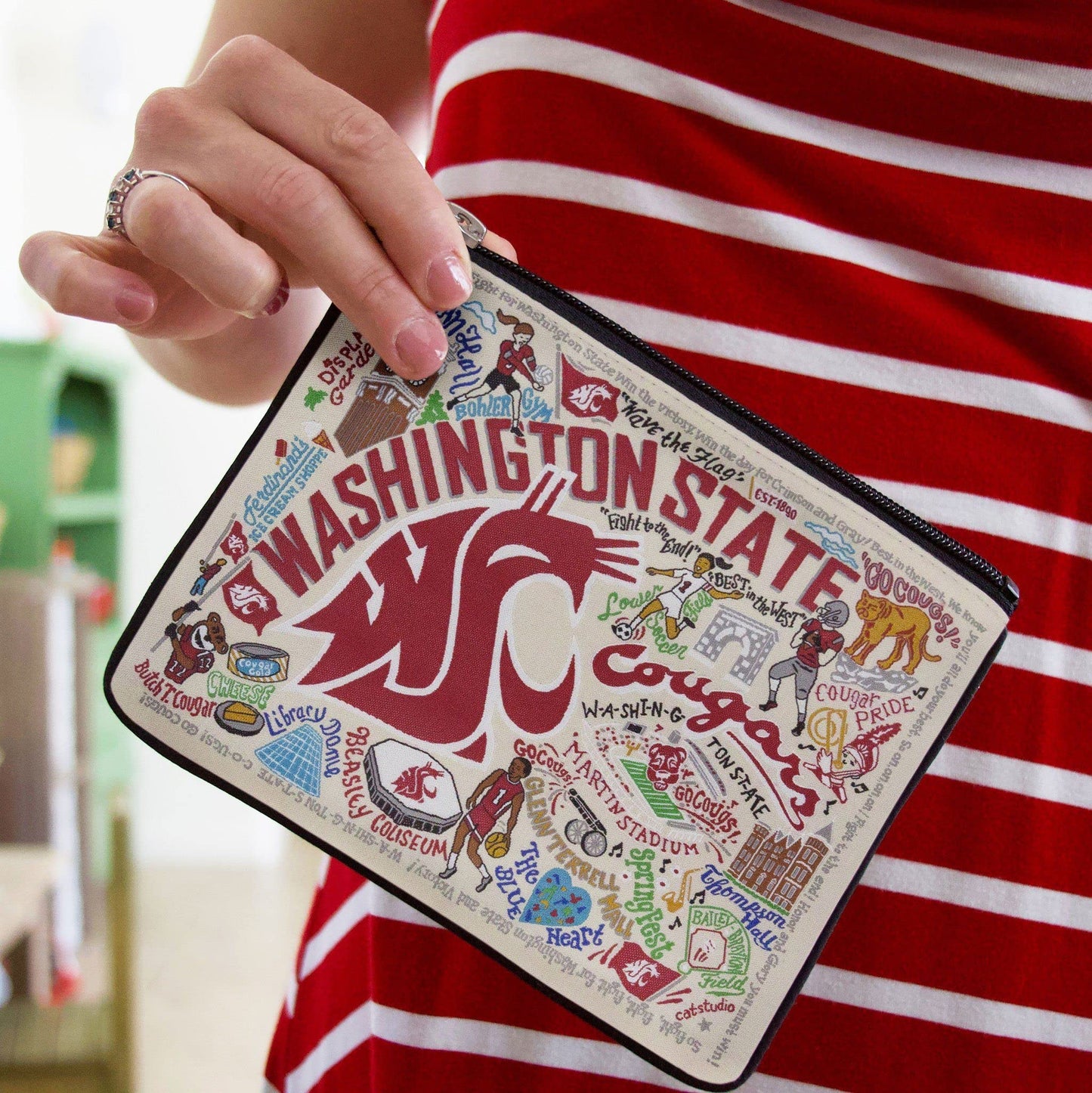 Catstudio Collegiate Zipper Pouch, Washington State University Travel Toiletry Bag, Ideal Gift for Alumni, Makeup Bag, Dog Treat Pouch, or Travel Purse Pouch