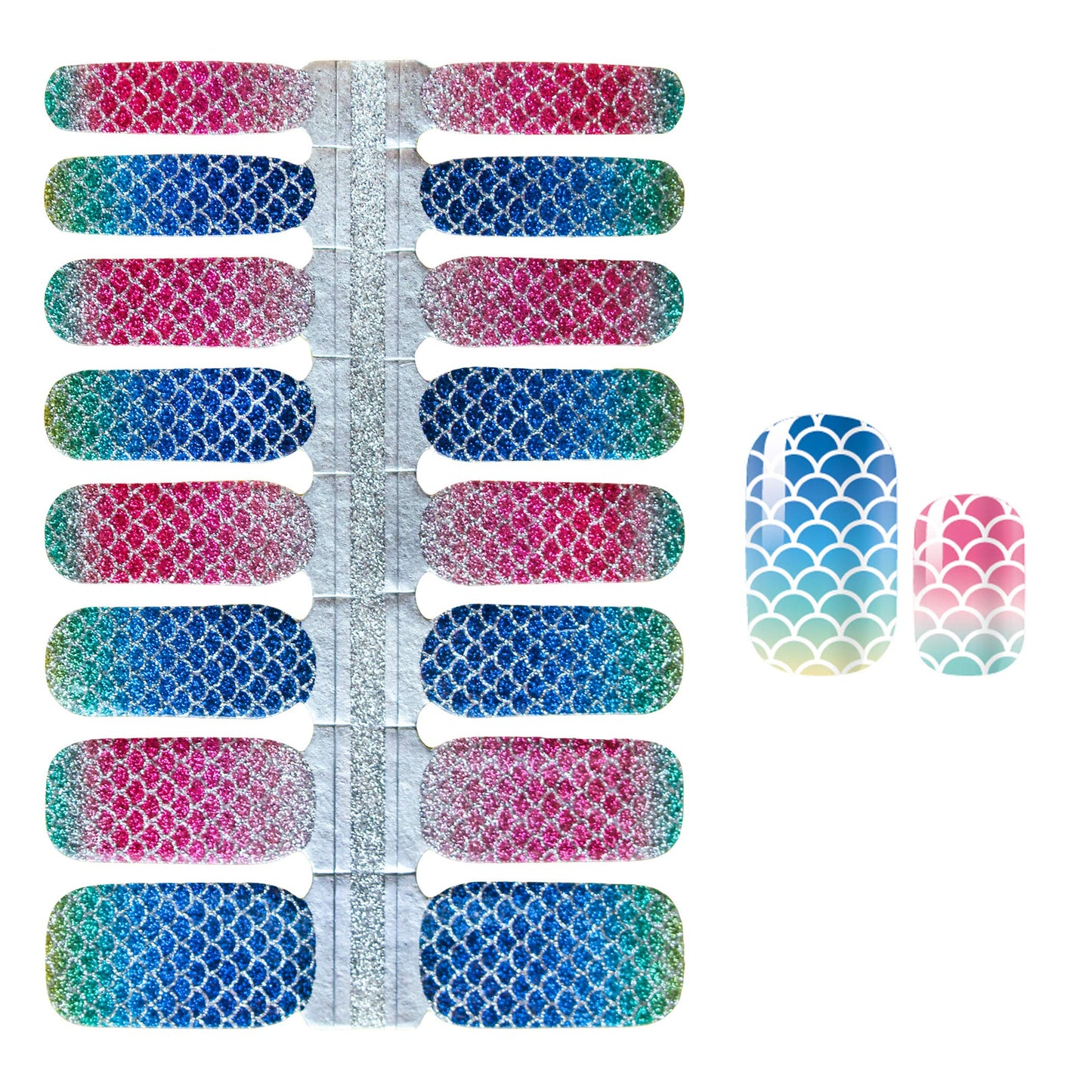 SILPECWEE 5 Sheets Nail Polish Strips Rainbow Glitter Adhesive Nail Stickers Full Nail Wraps Nail Strips for Women Nail Accessories with 1pc Nail File