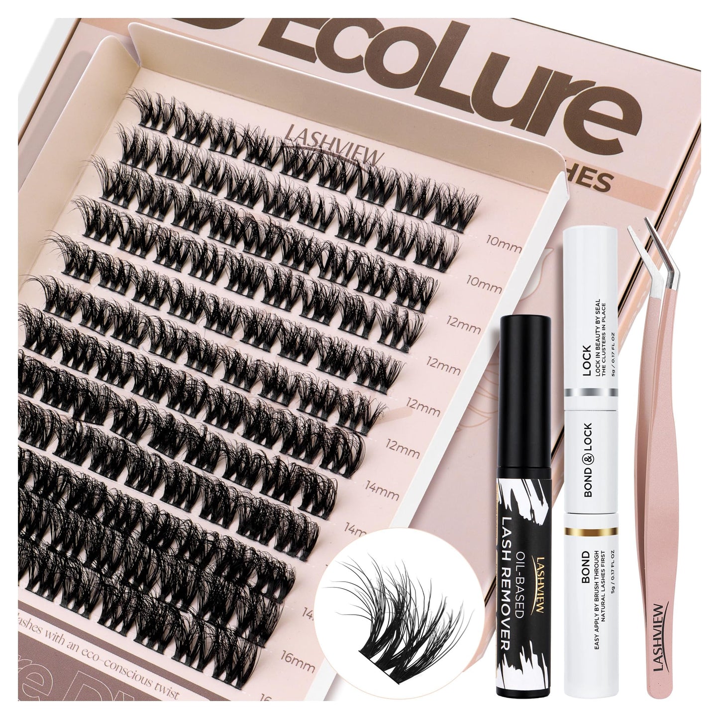 LASHVIEW Diy Eyelash Extension Kit, DIY Cluster Lashes, 10-16mm Multilayered Cluster Eyelash Extensions, Reusable Fluffy Individual Lashes Cluster(ML 11)