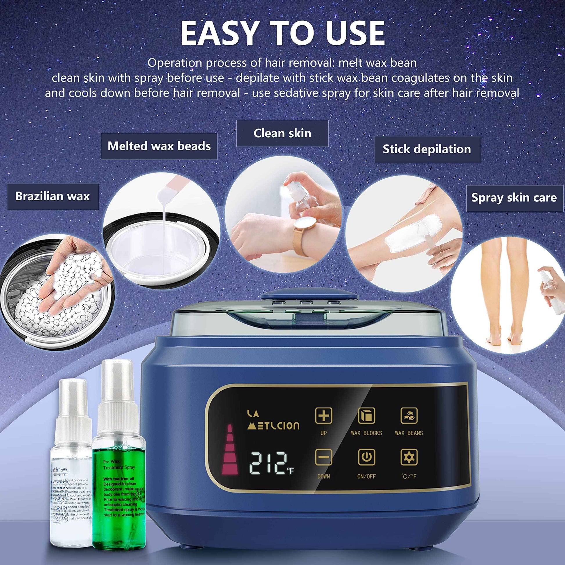La Metlcion Smart Waxing Kit Wax Warmer For Hair Removal With Digital Display, 4.41lbs/2kg Hard Wax Beads, For Sensitive Skin, Armpit, Eyebrow, Bikini, Face, Nose, Legs