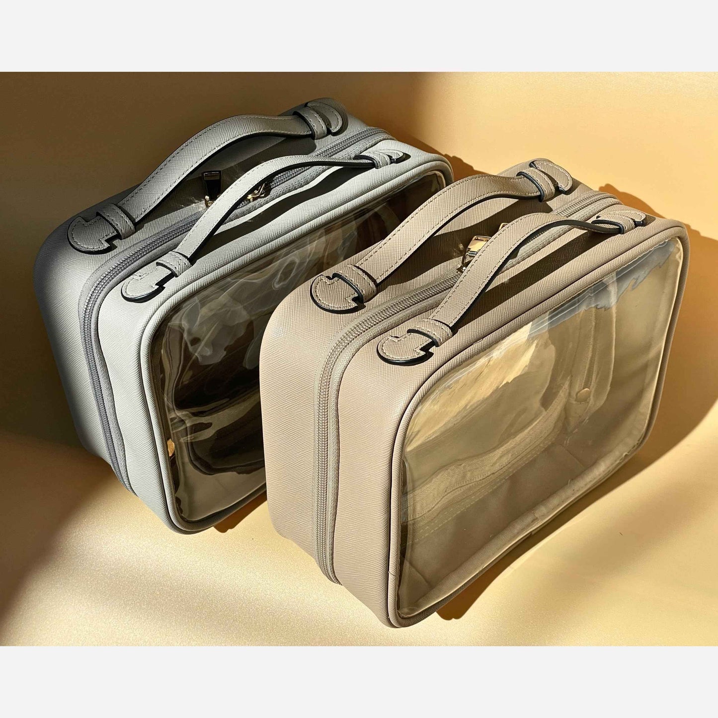 JAZD Clear Makeup Bag Toiletry Bag for Women Cosmetic Case Large Capacity Travel Make Up Bag Organizer Transparent Storage Compartment TSA Approved (BEIGE)