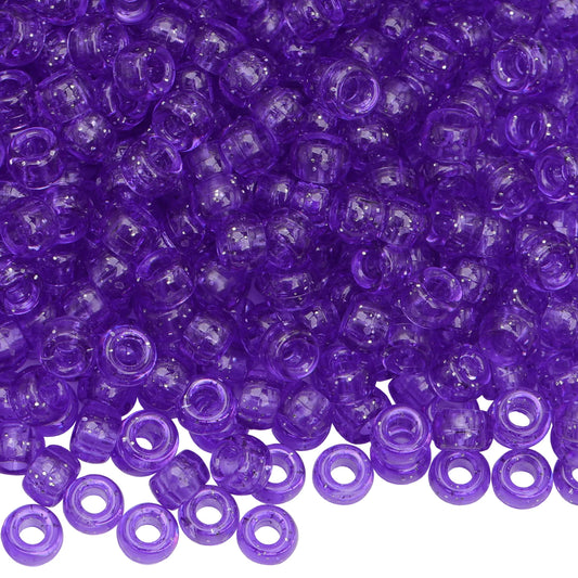 Auvoau 1000Pcs Pony Beads Bracelet 9mm Purple Glitter Plastic Barrel Pony Beads for Necklace,Hair Beads for Braids for Girls,Key Chain,Jewelry Making (Purple Glitter)