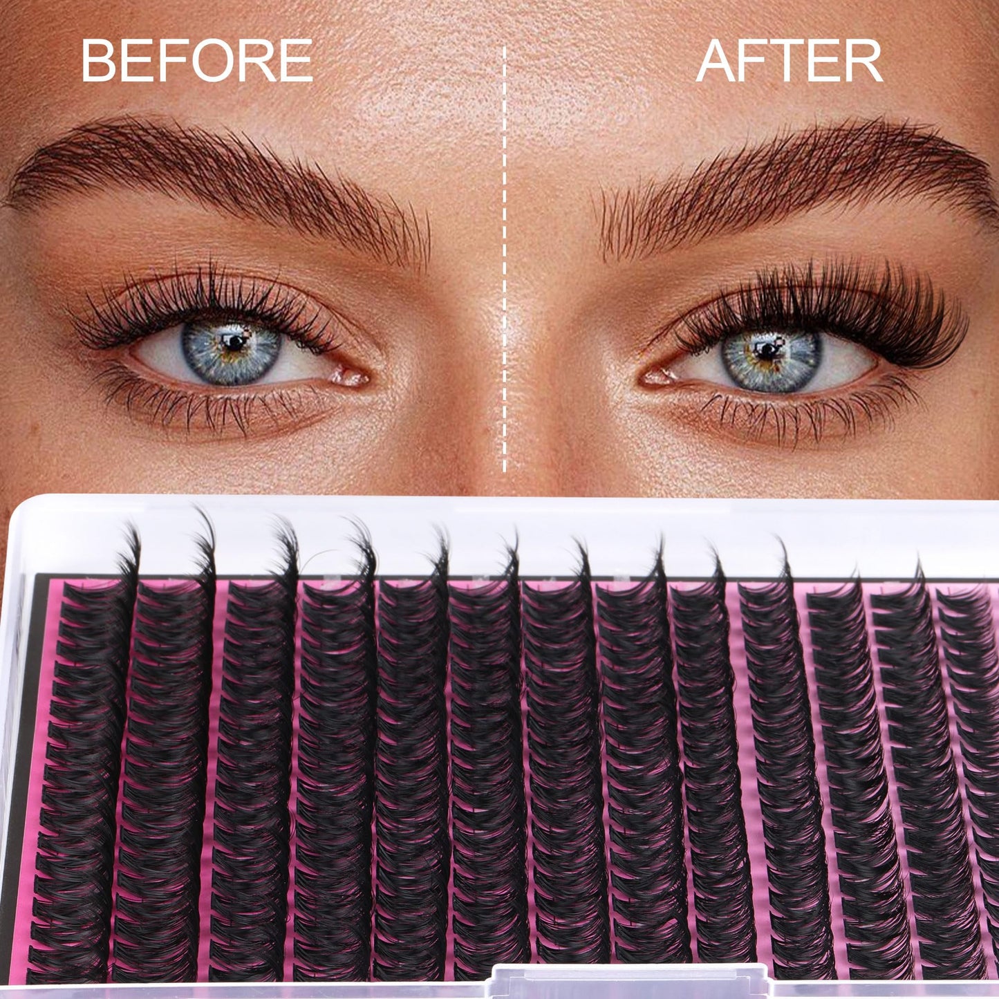 FANXITON Lash Clusters 280 Pcs Wispy Lash Clusters D Curl 8-18 MM Mix Volume Thick Eyelash Clusters 50D Long Individual Eyelash DIY Lash Extensions at Home(0.07D 50D)