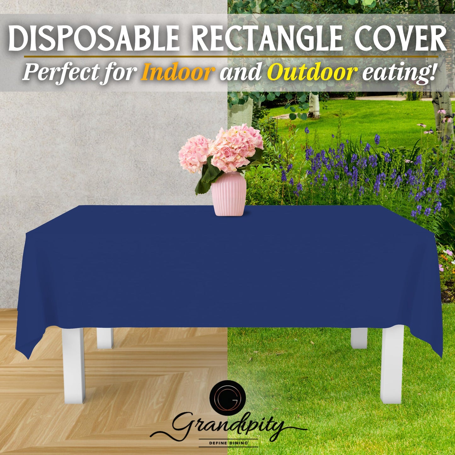 Grandipity Navy Blue 12 Pack Premium Disposable Plastic Tablecloth 54 Inch. x 108 Inch. Decorative Rectangle Table Cover