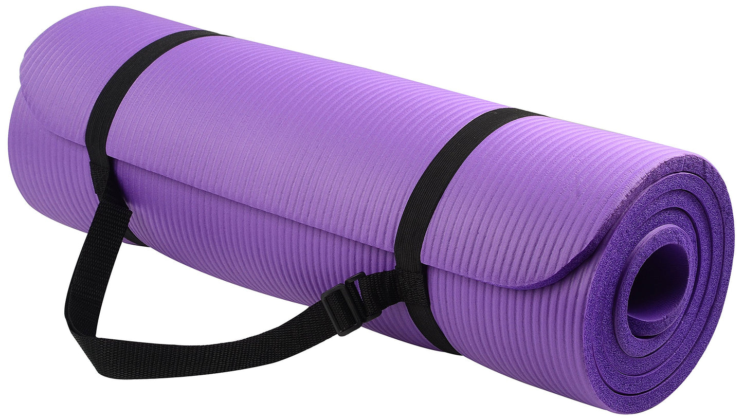 Signature Fitness All Purpose 1/2-Inch Extra Thick High Density Anti-Tear Exercise Yoga Mat with Carrying Strap and Yoga Blocks, Purple