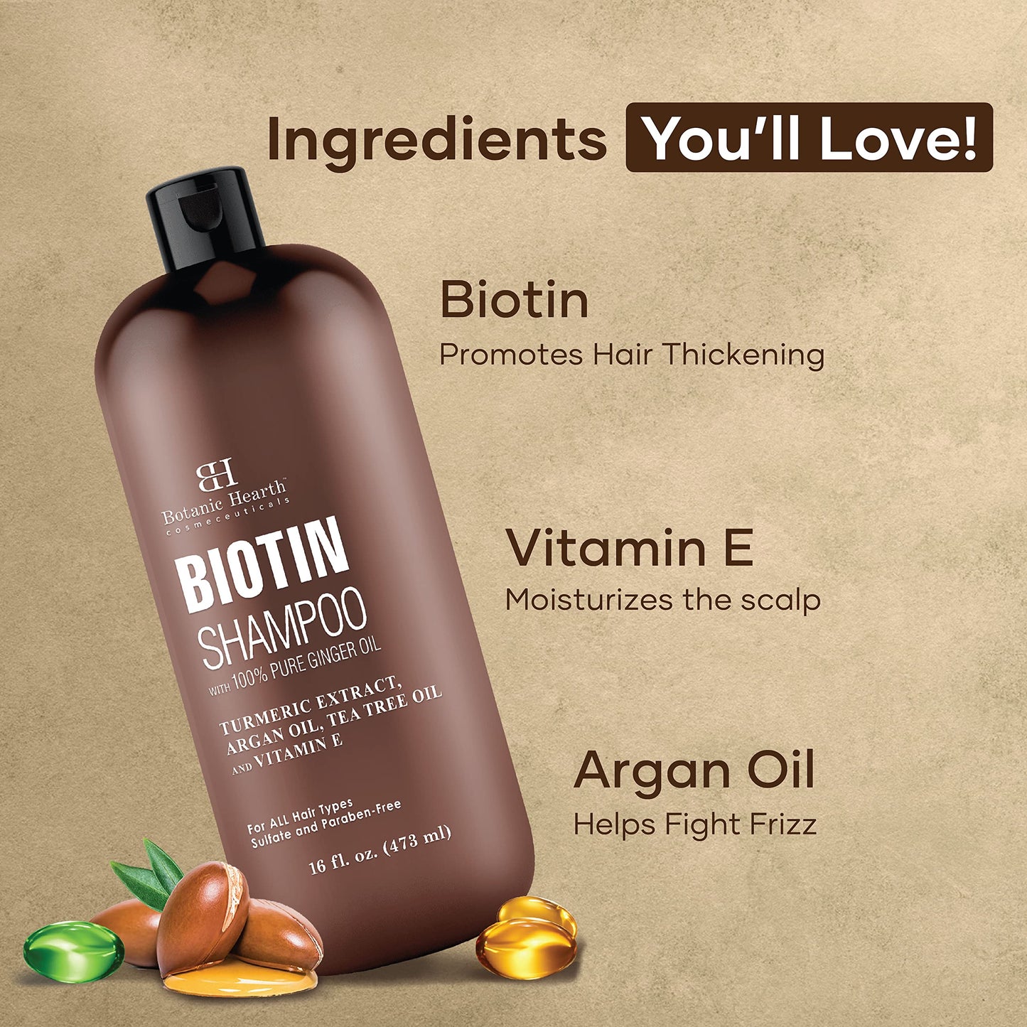 BOTANIC HEARTH Biotin Shampoo with Ginger Oil & Keratin - for Hair Loss and Thinning Hair - Promotes Hair Growth, Sulfate & Paraben Free, for Men and Women - 16 fl oz