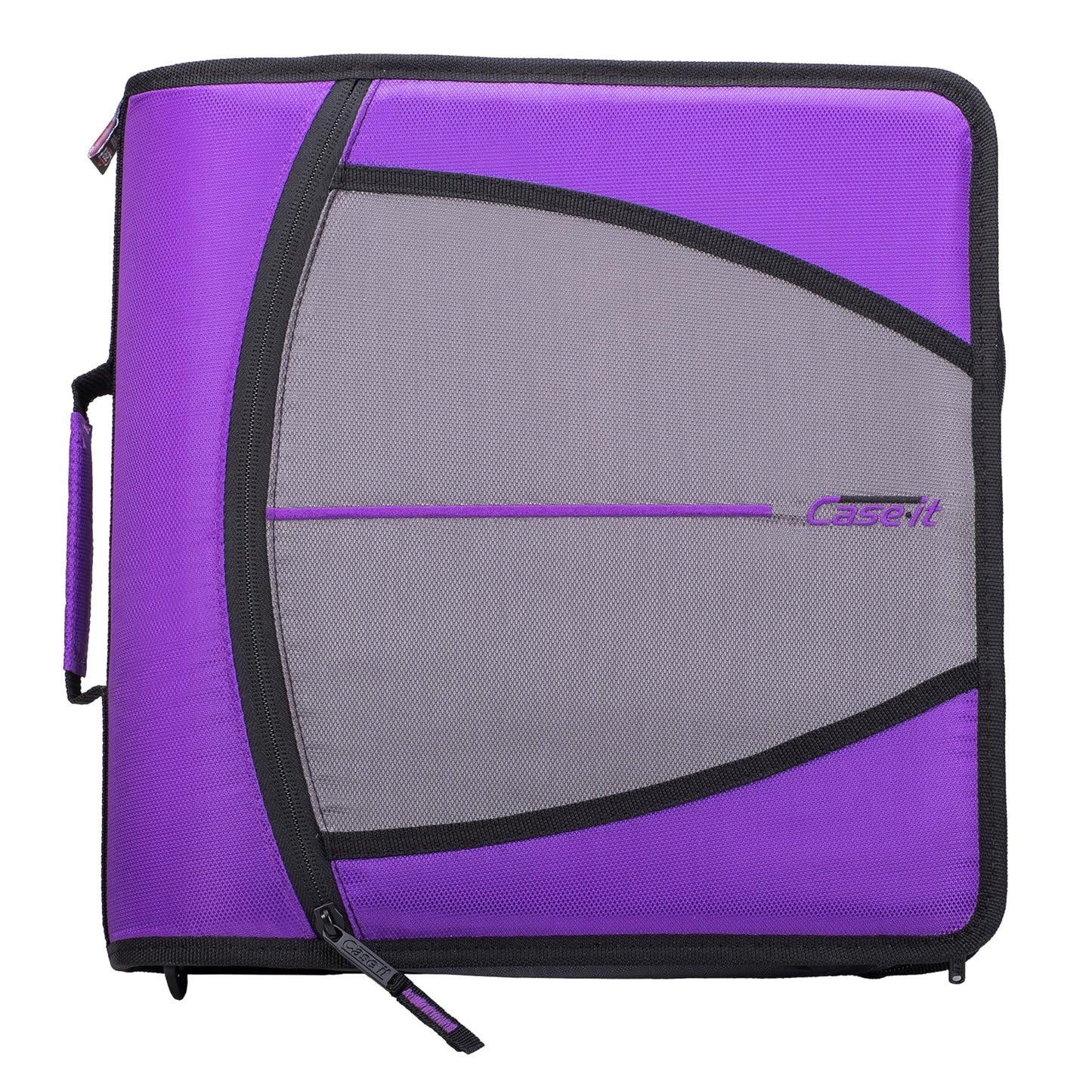 Case-it The Mighty Zip Tab Zipper Binder - 3 Inch O-Rings - 5 Color Tab Expanding File Folder - Multiple Pockets - 600 Sheet Capacity - Comes with Shoulder Strap - Deep Purple D-146