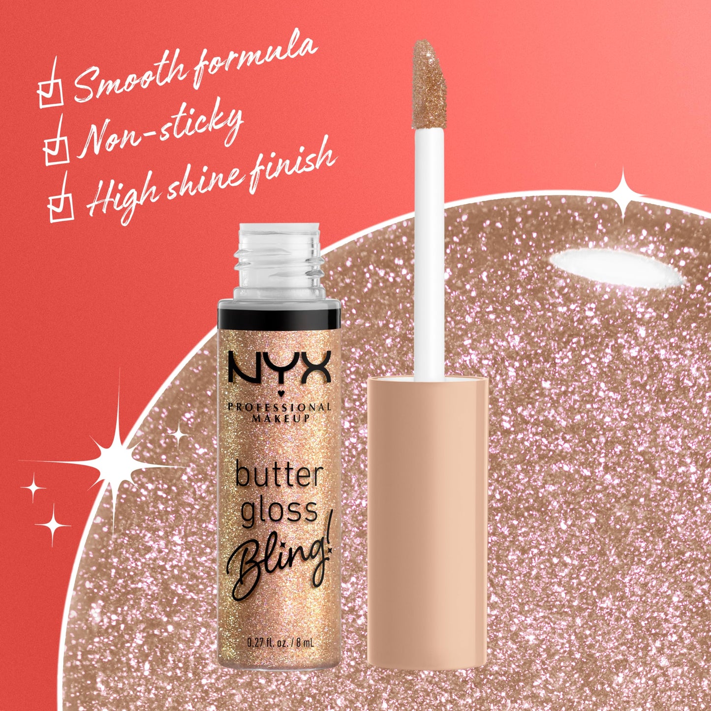 NYX PROFESSIONAL MAKEUP Butter Gloss Bling Lip Gloss, Non Sticky and Shiny Vegan Lip Makeup - Bring The Bling