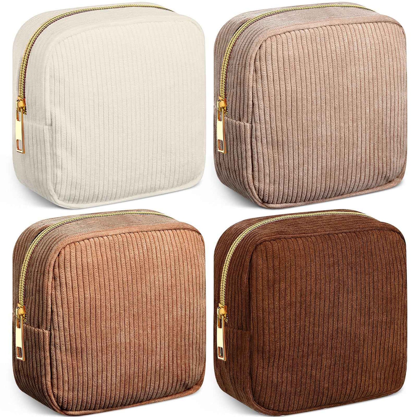 Dansydaisy 4 Pcs Sanitary Napkin Storage Bag Brown Corduroy Period Christmas Bag for Gift School Teen Mini Makeup Preppy Cosmetic Wallet Set for Women Portable First Period Cute Pad Pouch with Zipper