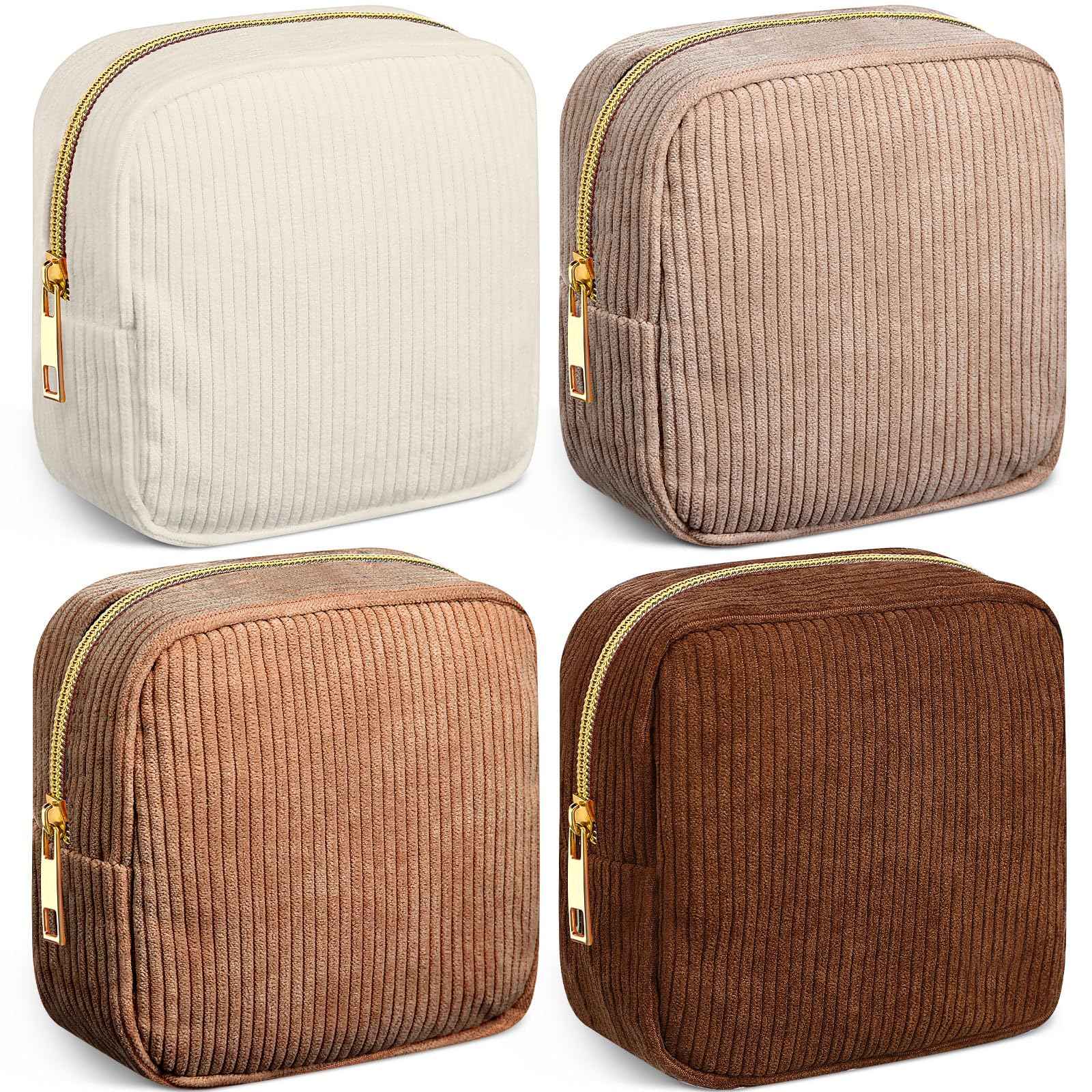 Dansydaisy 4 Pcs Sanitary Napkin Storage Bag Brown Corduroy Period Christmas Bag for Gift School Teen Mini Makeup Preppy Cosmetic Wallet Set for Women Portable First Period Cute Pad Pouch with Zipper
