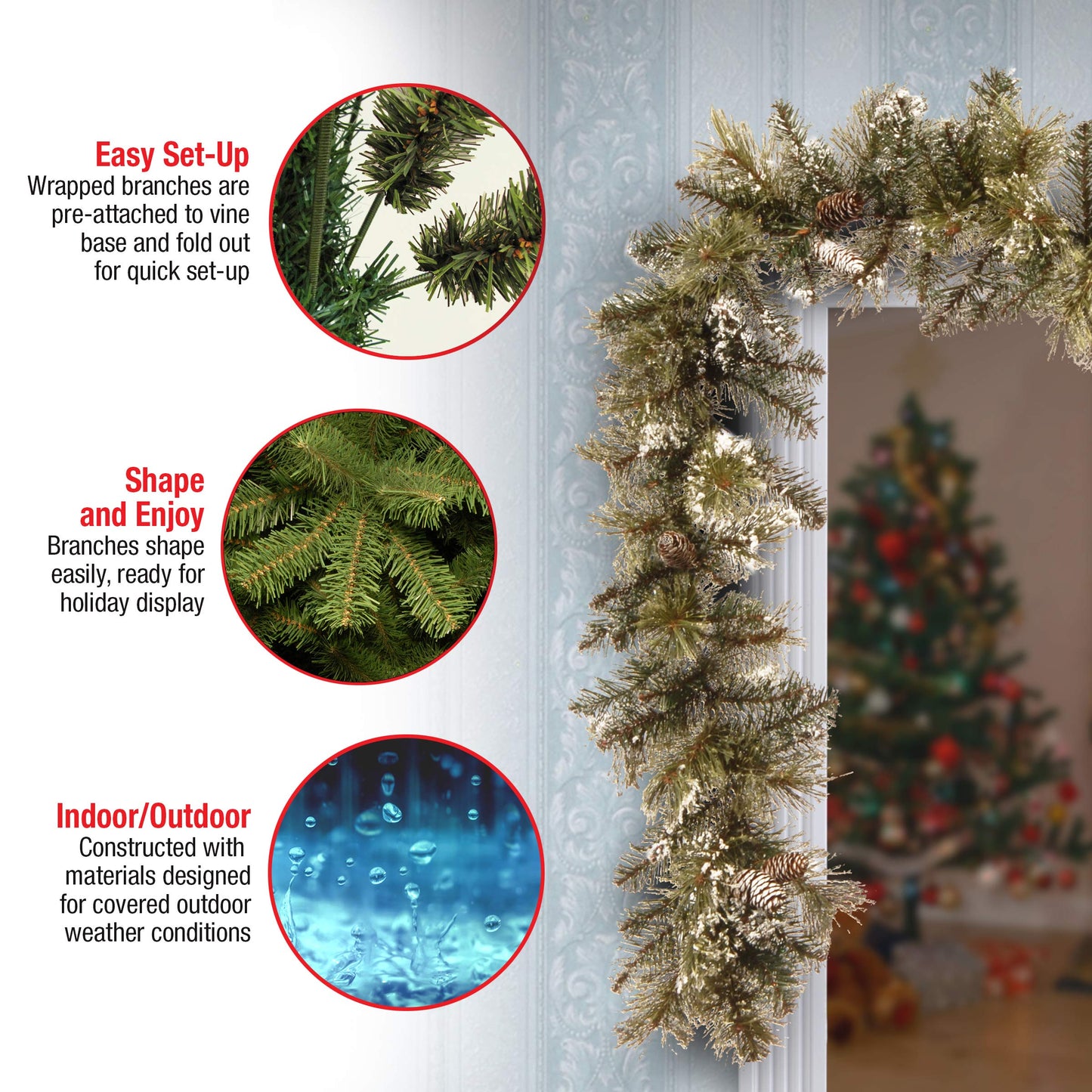 National Tree Company Artificial Christmas Garland, Green, Glittery Pine, Decorated With Pine Cones, Frosted Branches, Christmas Collection, 6 Feet