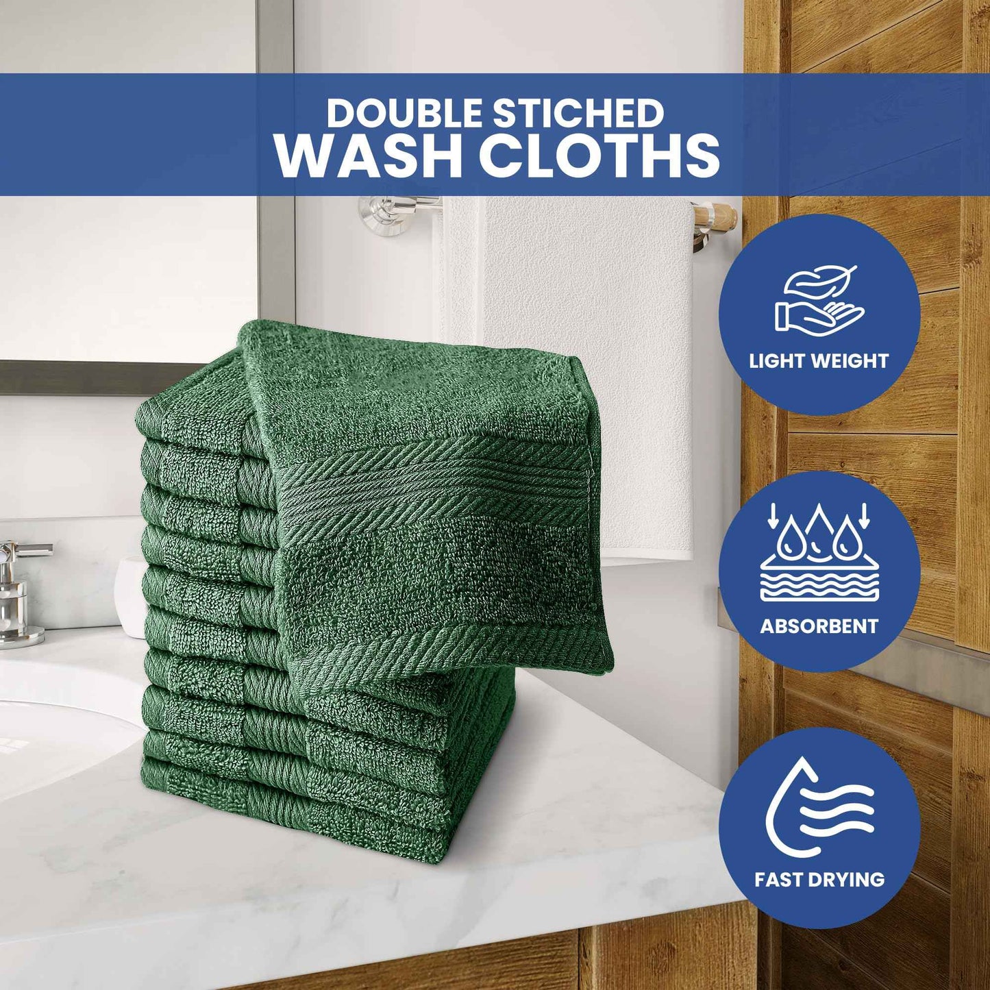 Linteum Textile Supply Premium 13x13 Washcloth (Hunter Green) – 100% Ring Spun Cotton Zero Twist Towels | Absorbent, Quick Dry, Durable for Bathroom, Spa, Gym (12 Pack)