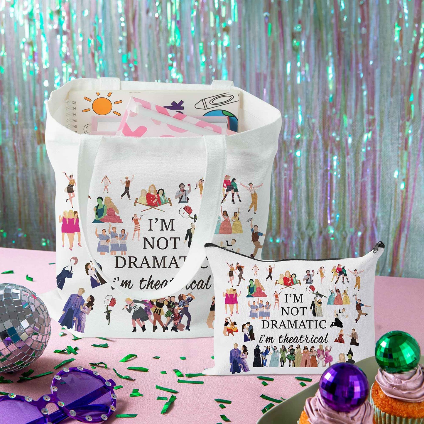 GyovinnJuwanua Broadway Musical Canvas Tote Bag - I’m Not Dramatic I’m Theatrical Gifts Tote Bag and Cosmetic Bag Set, Makeup Zipper Pouch Bag for Women Girls Fans Lovers Gift