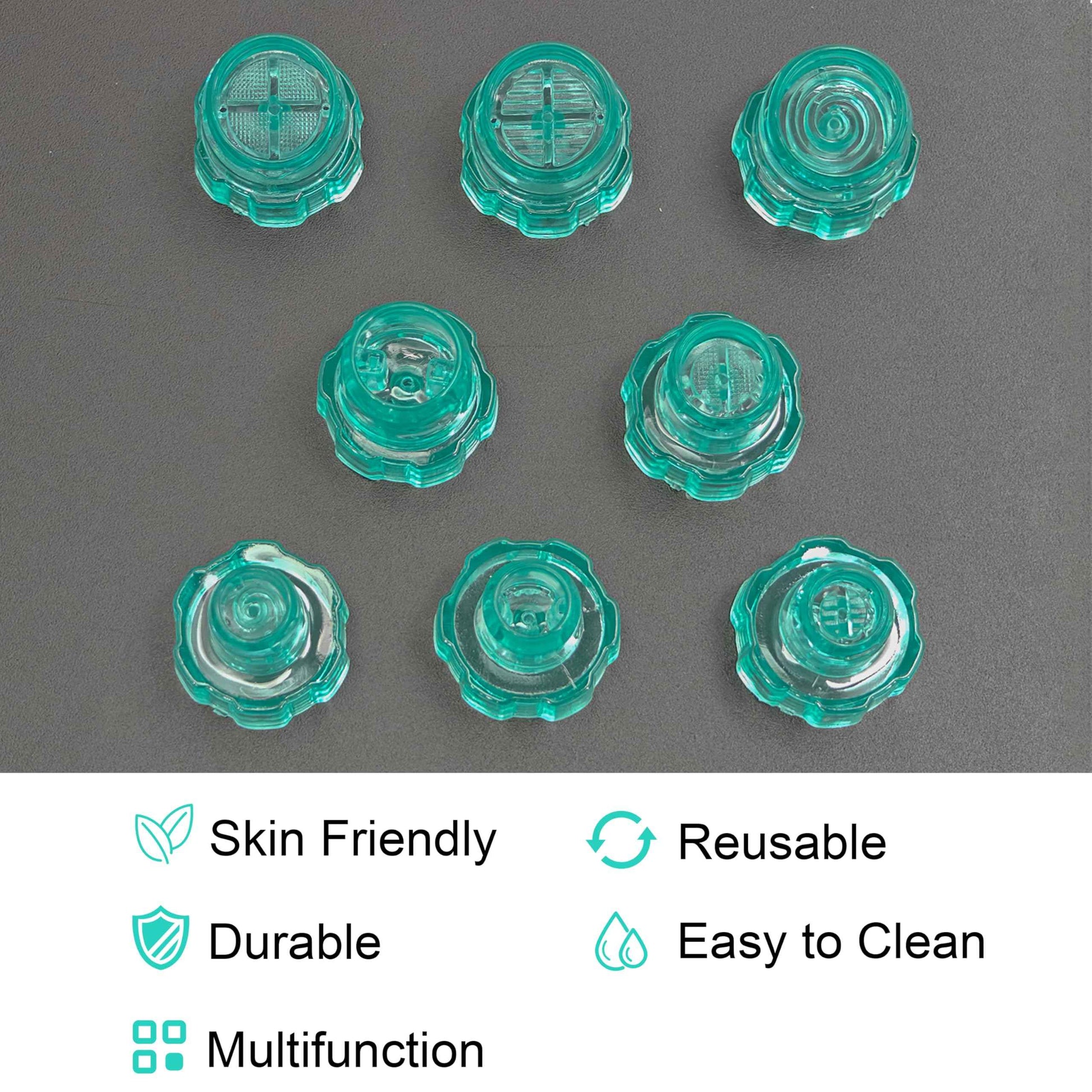Elitzia 8pcs Professional Vortex Skincare Tip Set Multi-Shape Exfoliating Skin Cleaning Heads for Hydradermabrasion Machines (Cyan)