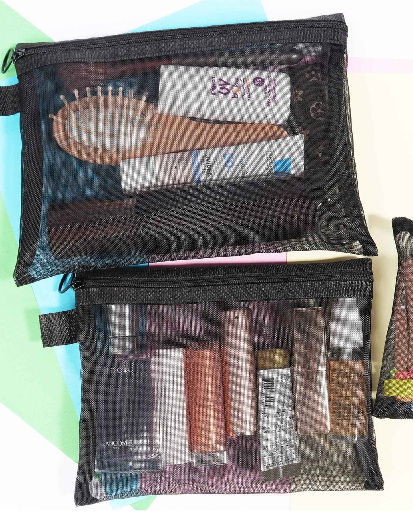 HORNYPOOT 3 Pcs Mesh Zipper Pouch Bags,Small Zipper Mesh Bags，Nylon Mesh Pouch Coin Purse Cosmetic Case，Travel Toiletry Bag for Daily Toiletries Office Supplies (3pcs Black-(S M Large), 3)