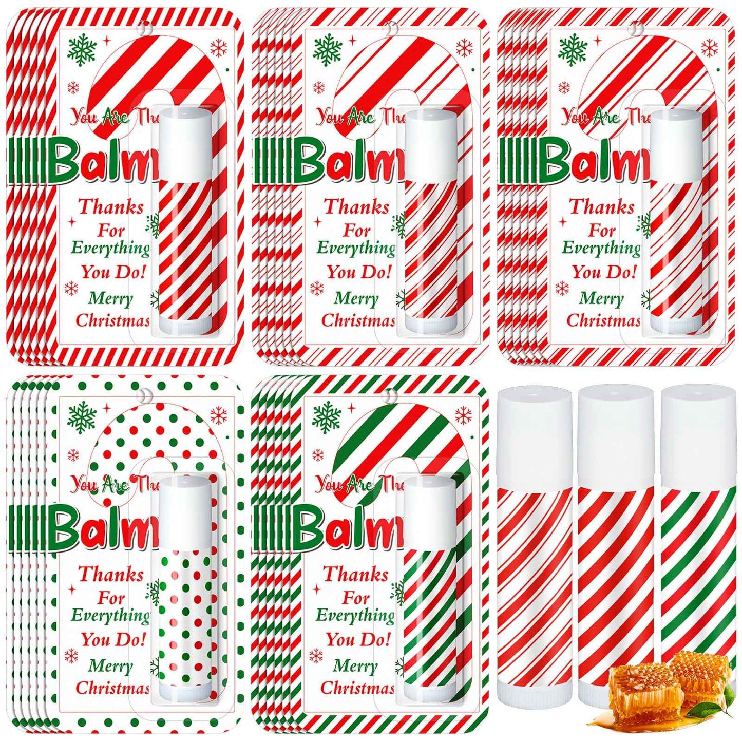 Sacubee 30 Pack Christmas Lip Balms Bulk Xmas Lip Balm Honey Flavored 5 Styles Holiday Party Treat Goodie Bags Stuffers Small Gifts for Women Men
