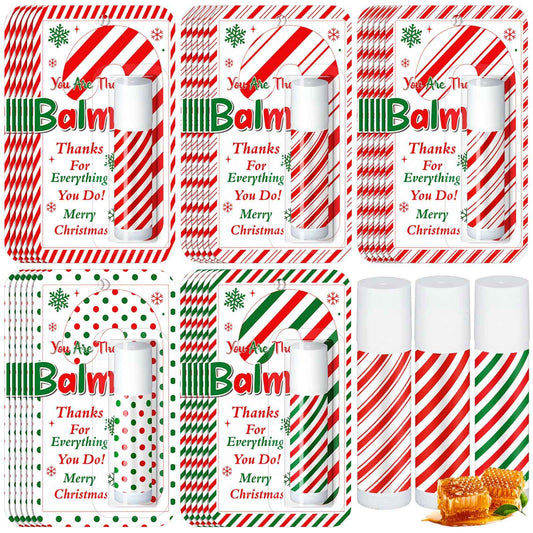 Sacubee 30 Pack Christmas Lip Balms Bulk Xmas Lip Balm Honey Flavored 5 Styles Holiday Party Treat Goodie Bags Stuffers Small Gifts for Women Men