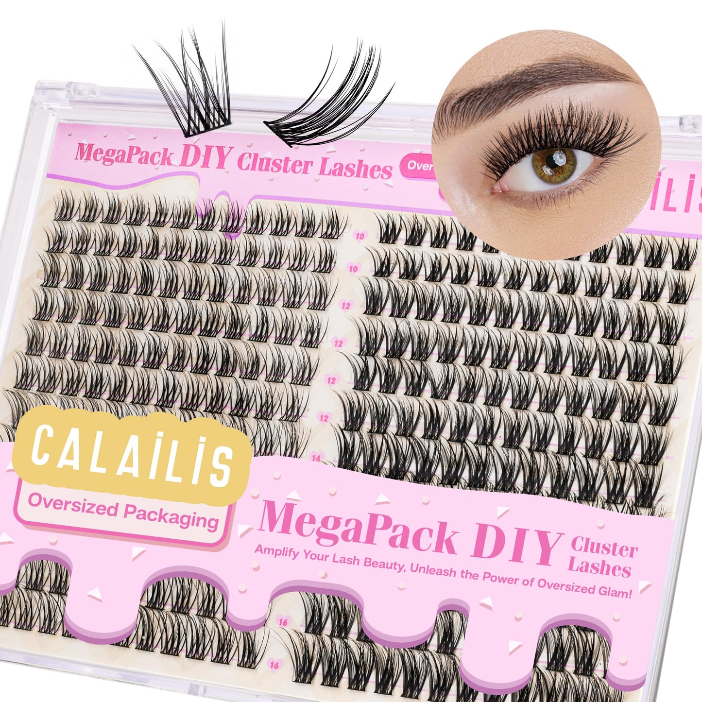 CALAILIS Lash Clusters DIY Eyelash Extensions 288pcs Oversized Packaging Natural Cluster Lashes Mega Volume Individual Lashes Wispy Eyelash Clusters(MPCDD12+CDD01,D-10-16MIX)