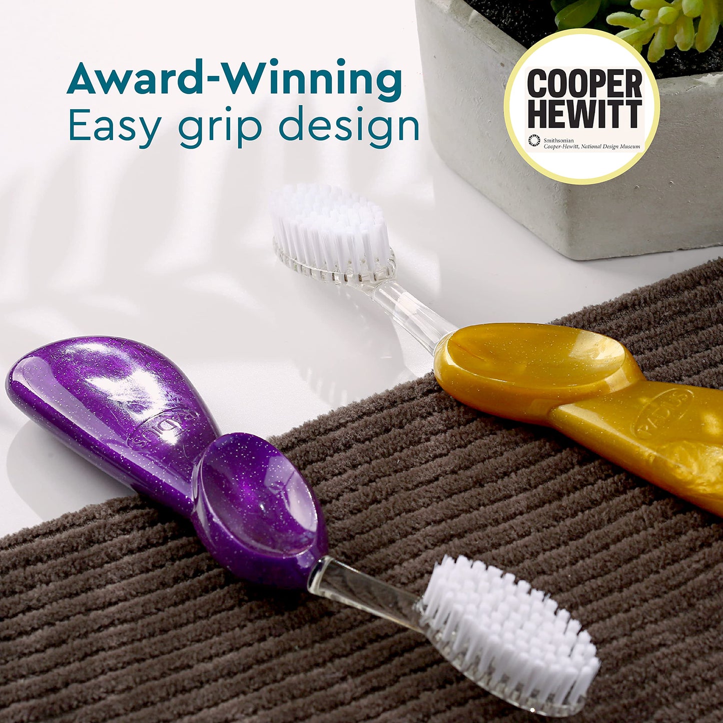 RADIUS Big Brush BPA Free & ADA Accepted Toothbrush Designed to Improve Gum Health & Reduce Gum Issues - Right Hand - Midnight Sky/Marble/Soda Pop Eco Grind - Pack of 3