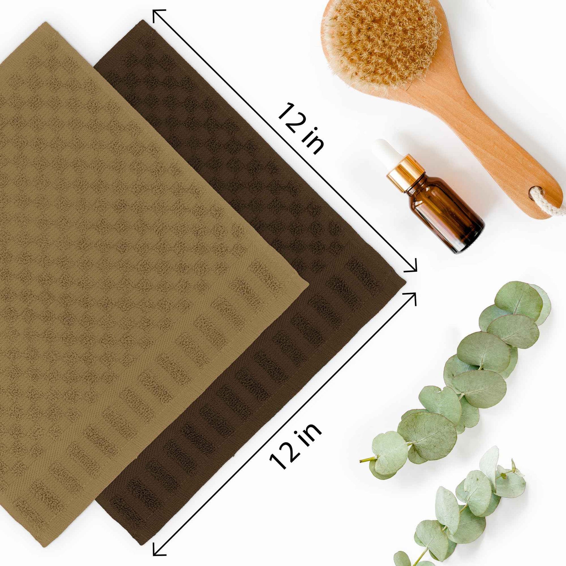 DecorRack 8 Pack 100% Cotton Wash Cloth, Luxurious Soft, 12 x 12 inch Ultra Absorbent Jacquard Towels, Machine Washable Washcloths, Cappuccino Set (8 Pack)