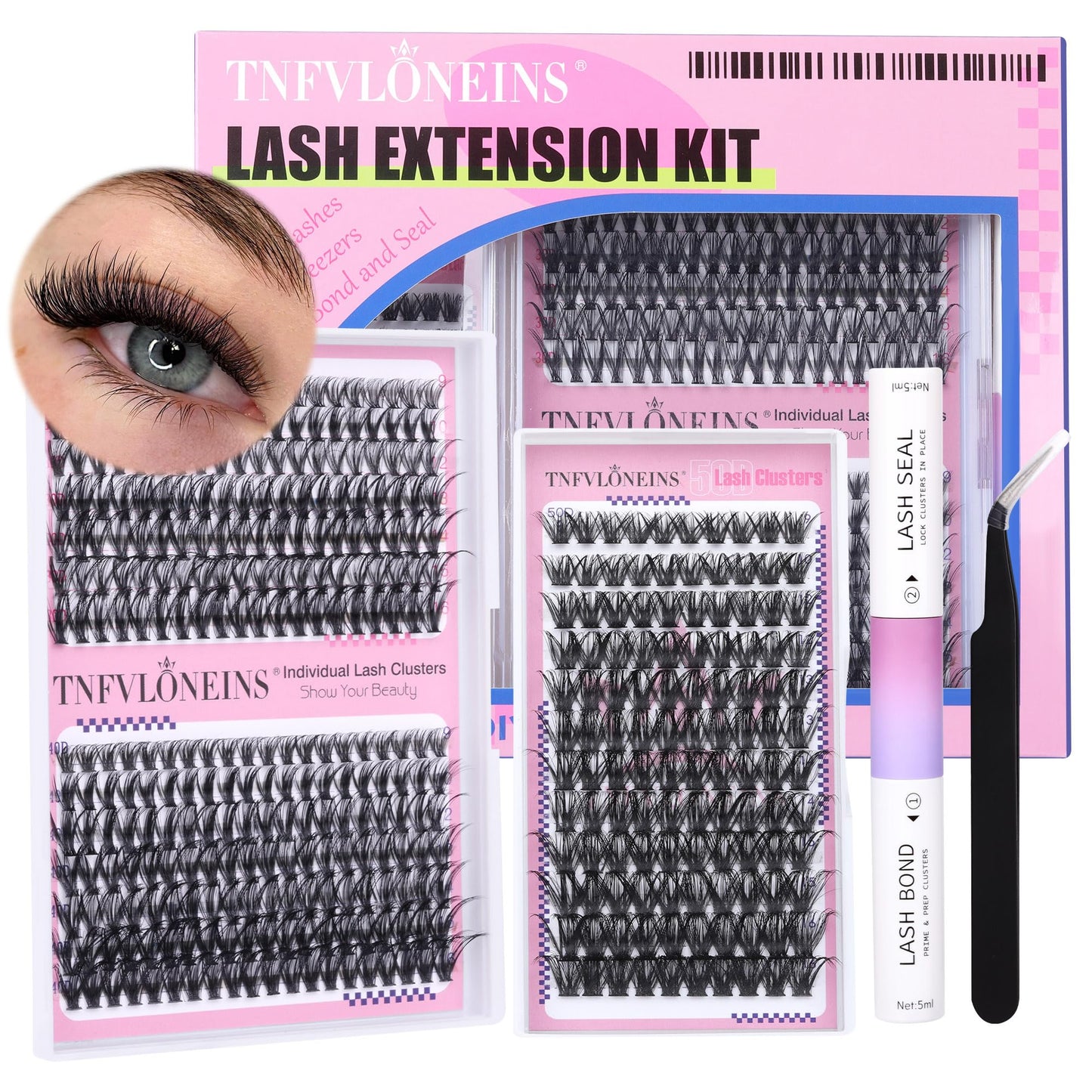 DIY Lash Extension Kit 400Pcs Cluster Lashes Kit 30D 40D 50D Individual Eyelash Extension Kit, Bond and Seal Lash Glue and Lash Clusters Applicator Tool for Eyelash Extensions(Kit-30D/40D/50D,9-16MIX)