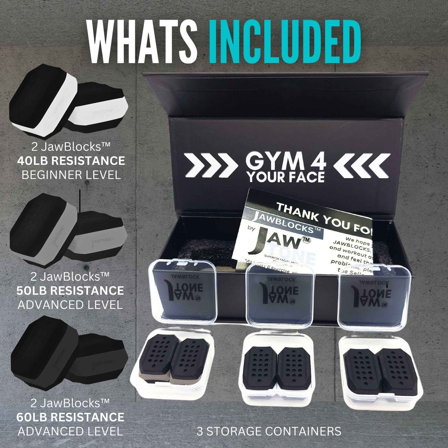 JawBlocks™ - Face Gym & Jaw Exerciser for Men & Woman [3 levels 6pcs kit] powerful jawline shaper | double chin eliminator | jawline exerciser| double chin reducer| face lift device & Jaw trainer