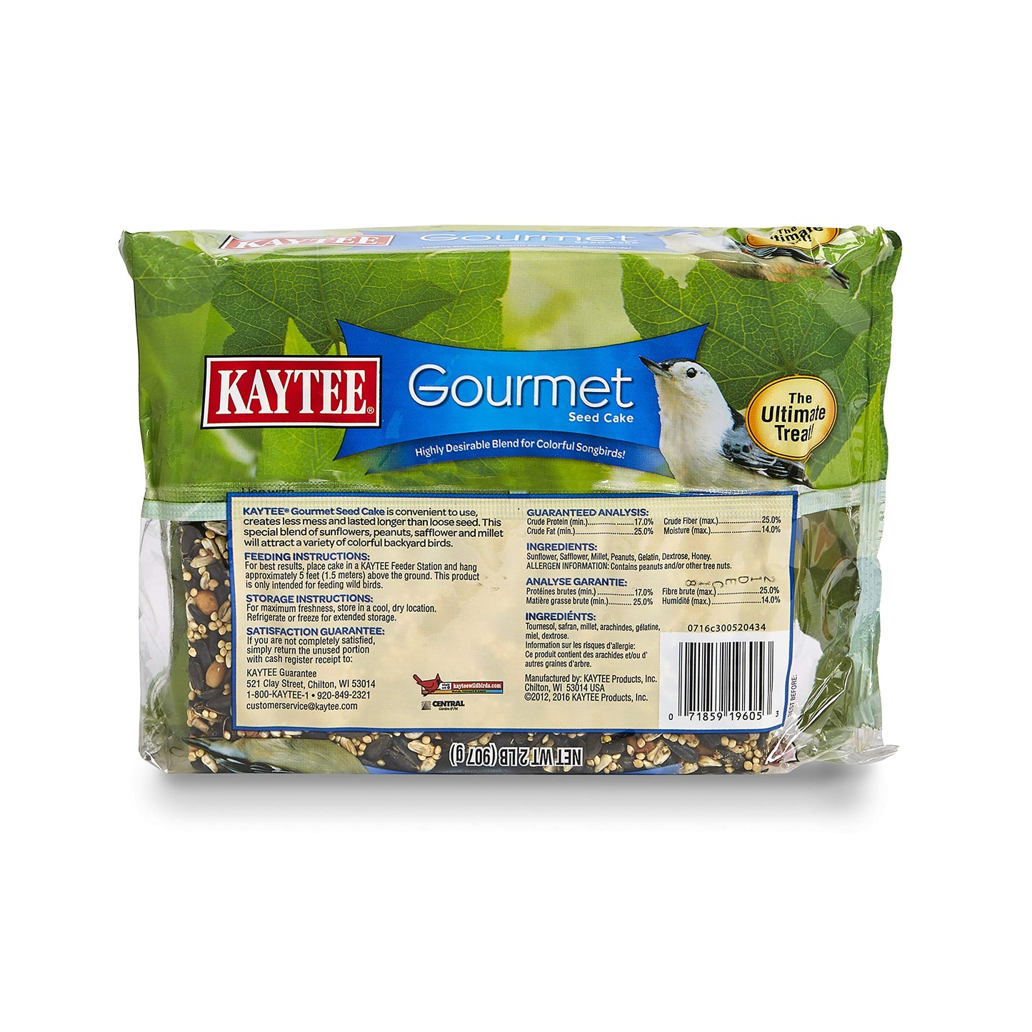 Kaytee Wild Bird Gourmet Seed Cake For Cardinals, Chickadees, Juncos, Titmice, Woodpeckers and More, 2 Pounds